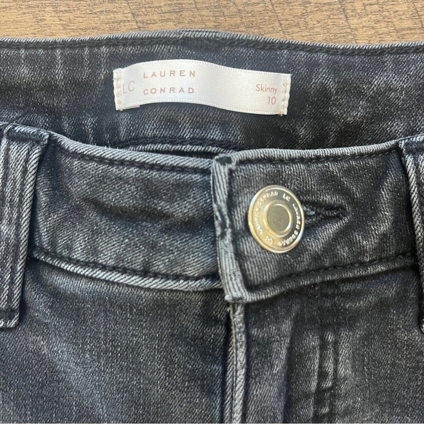 Lauren Conrad Black Skinny Denim Jeans Womens Size 10 Raw Hem Stretch Basic