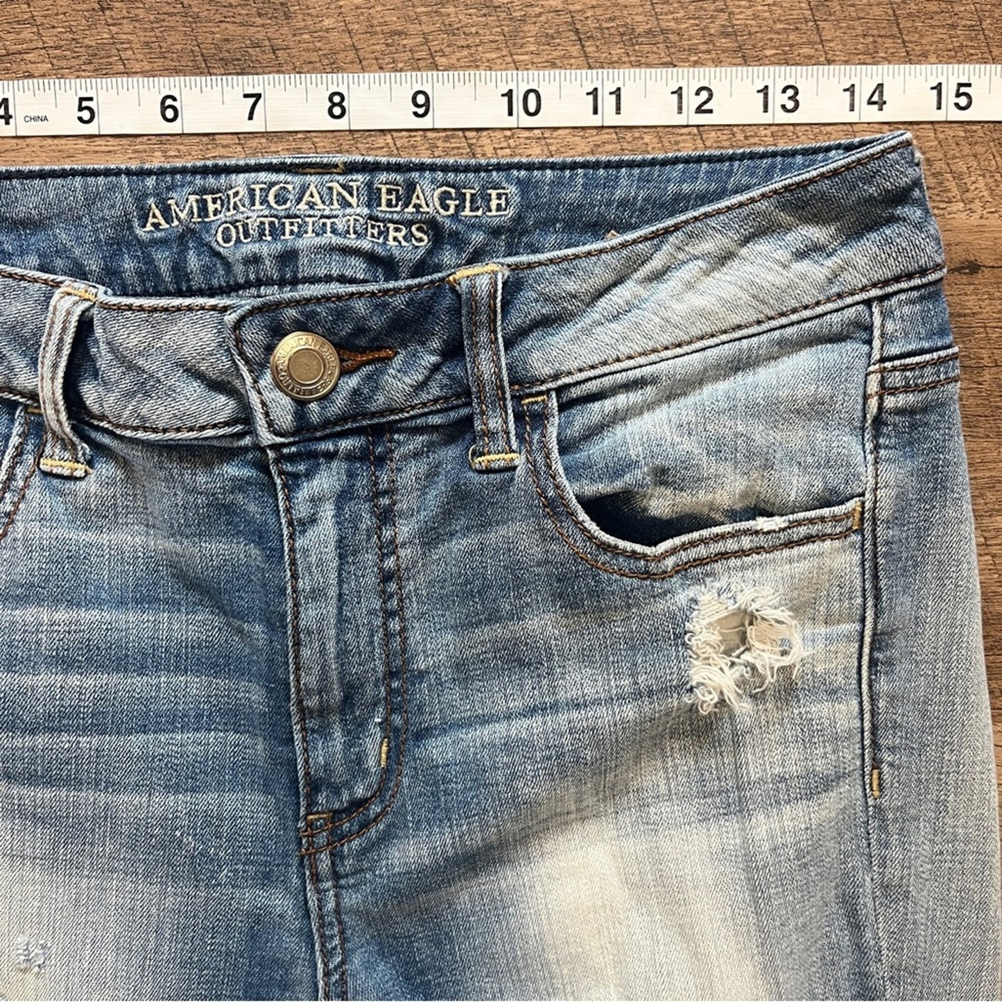 American Eagle Hi Rise Jegging Crop Super Stretch Denim Jeans Size 8 Med Wash