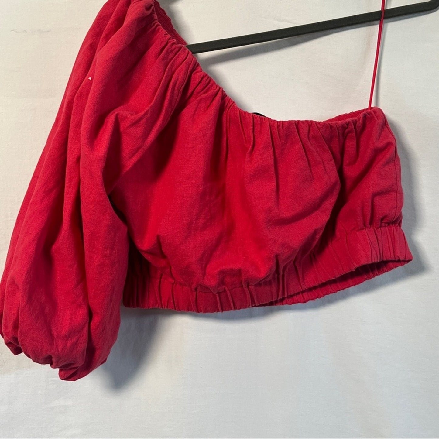 Abercrombie & Fitch Pink One Shoulder Crop Top Womens Medium Puffed Sleeve Y2k
