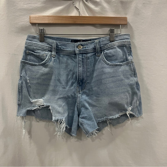 Hollister Juniors Denim Shorts Size 7 High Rise Vintage Stretch 4" Raw Hem Light