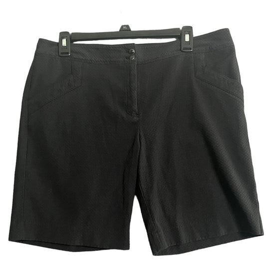 IZOD Black Textured Womens Chino Shorts 10 Bermuda Flat Front Golf Casual Simple