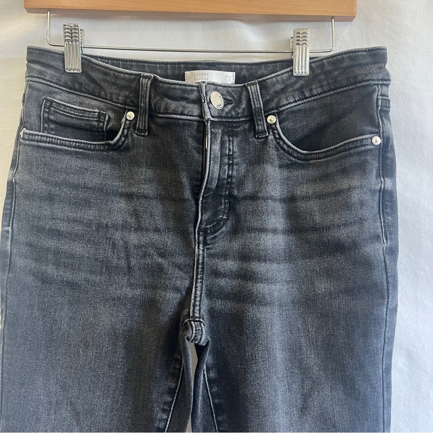 Lauren Conrad Black Skinny Denim Jeans Womens Size 10 Raw Hem Stretch Basic