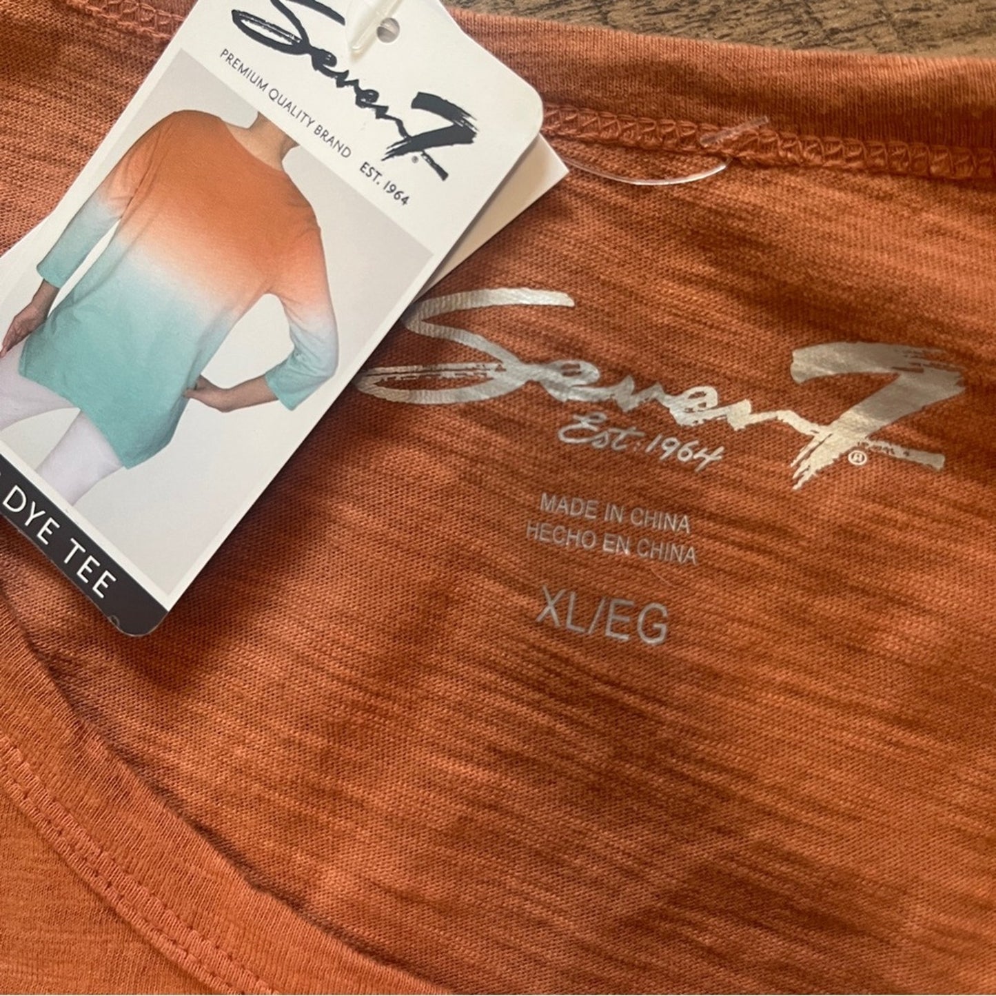 Seven 7 Dip Dye Tee Womens Size XL Orange Turquoise 3/4 Sleeve Tunic Casual Boho