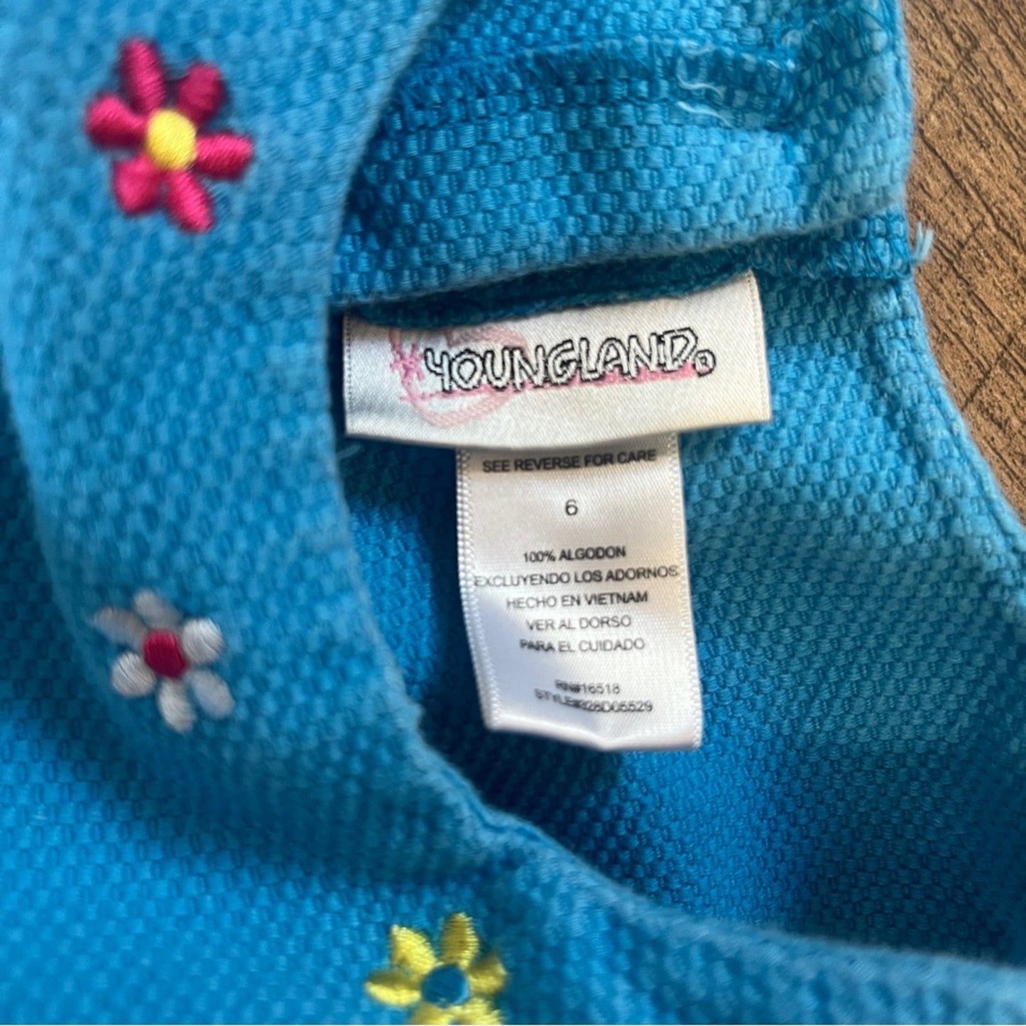 Youngland Turquoise Girls Dress Size 6 Sleeveless Embroidered Flowers Easter