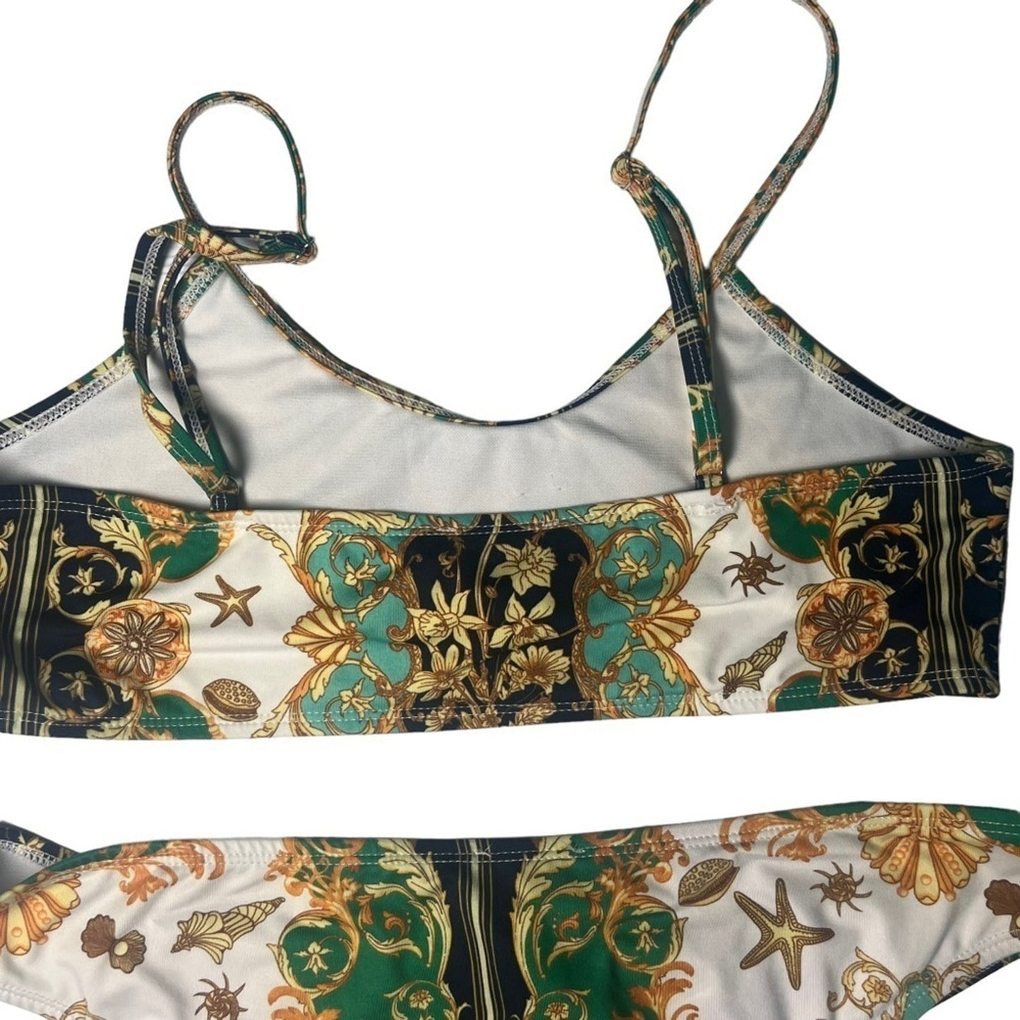 Pretty Little Thing Green Shell Chain Print Scoop Neck Bikini MISMATCH SIZES