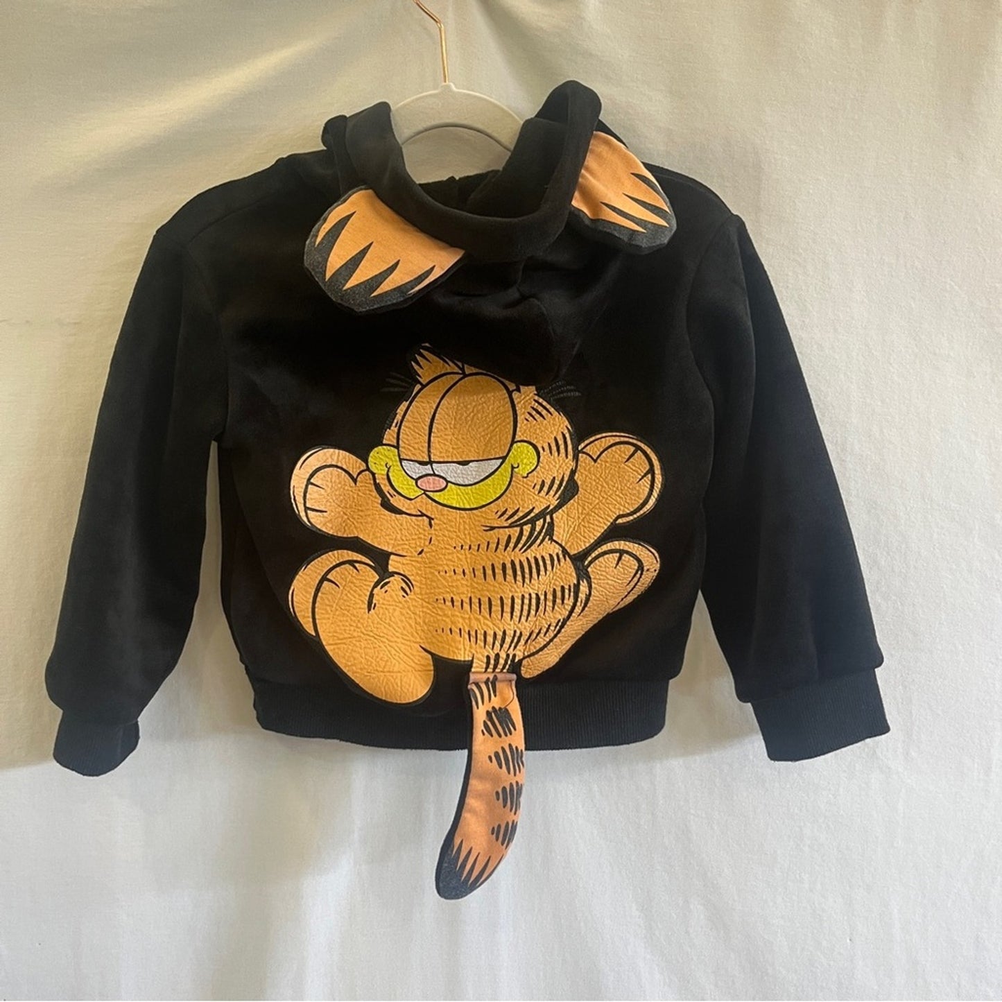 Garfield Full Zip Black Jacket Toddler Medium Hooded Ears Tail Animated Cartoon