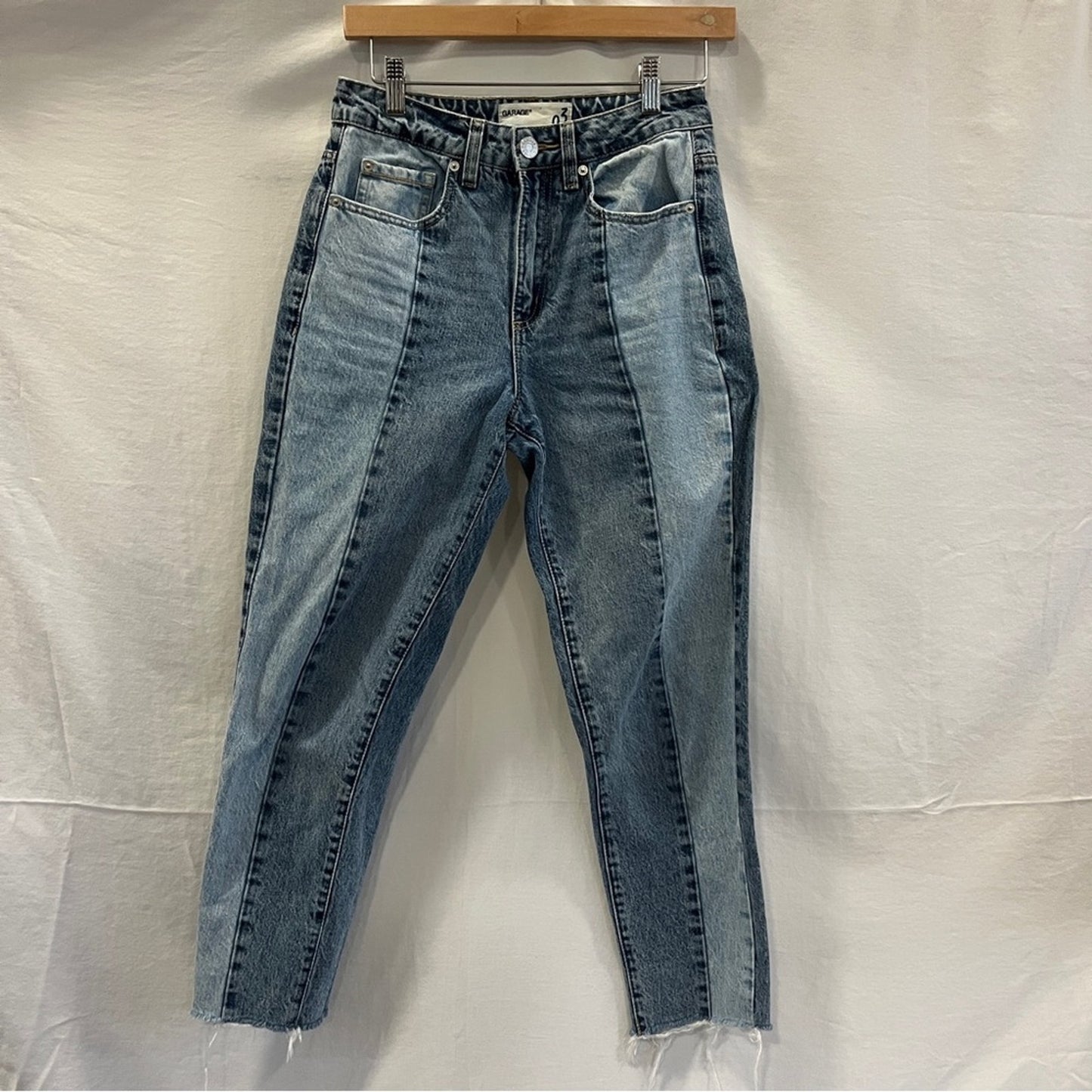 Garage Light Dark Denim Jeans Size 3 Raw Hem Unique Rare Edgy Alternative Patch