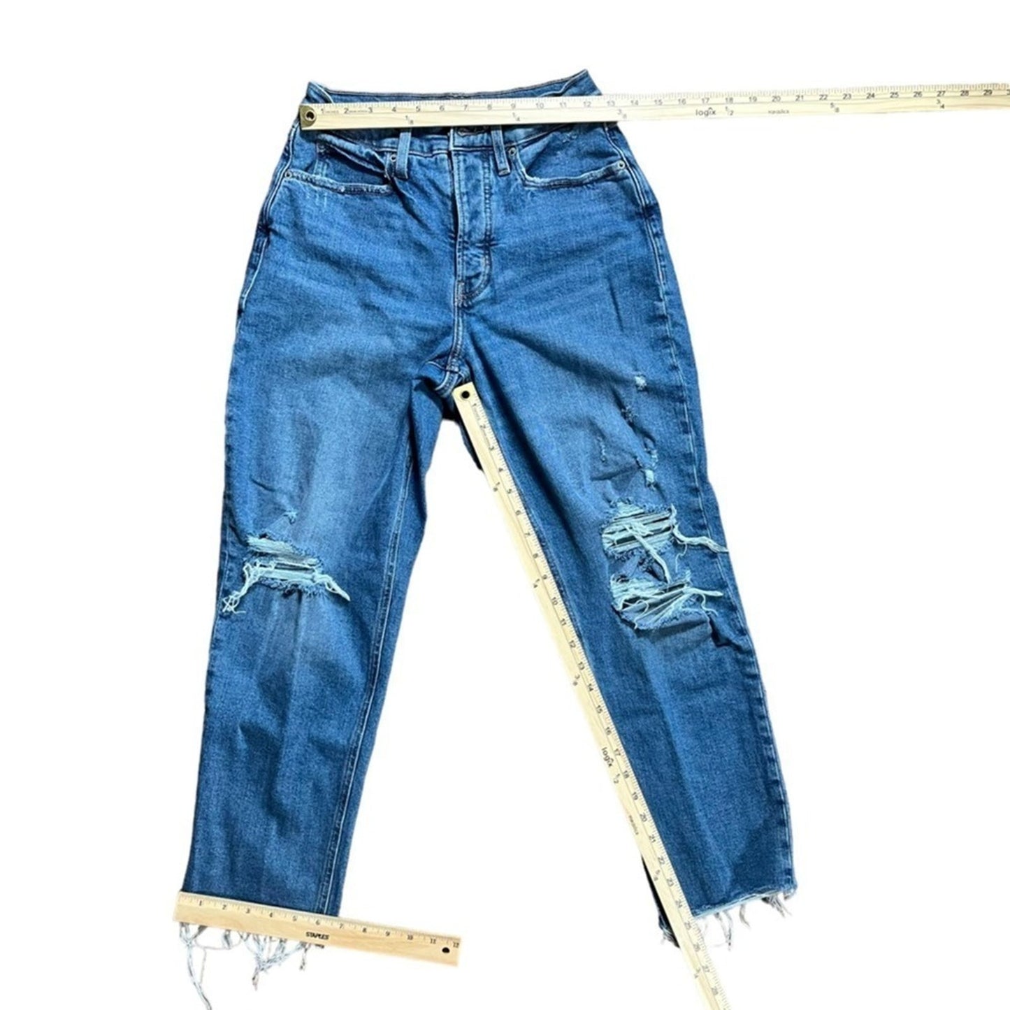 Old Navy Womens Extra High Rise Curvy Hi Straight Jeans Size 4 Distressed Button