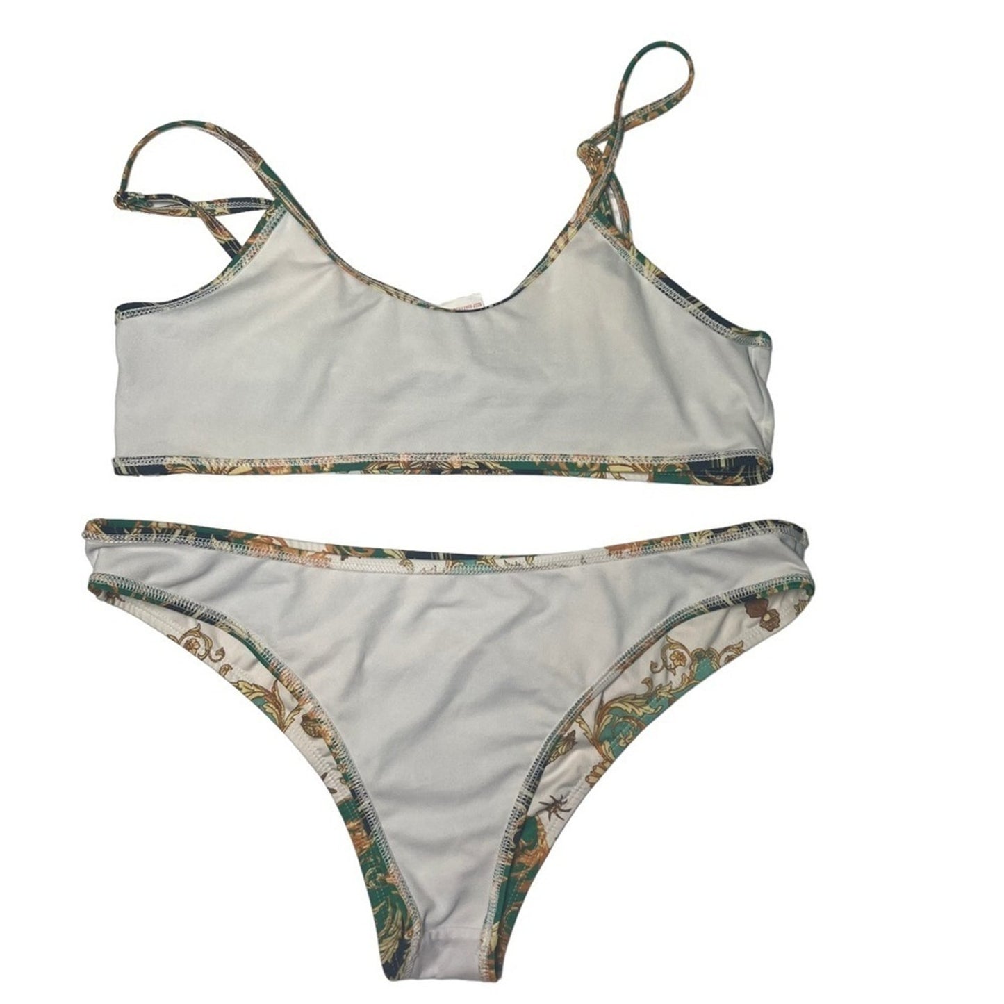 Pretty Little Thing Green Shell Chain Print Scoop Neck Bikini MISMATCH SIZES