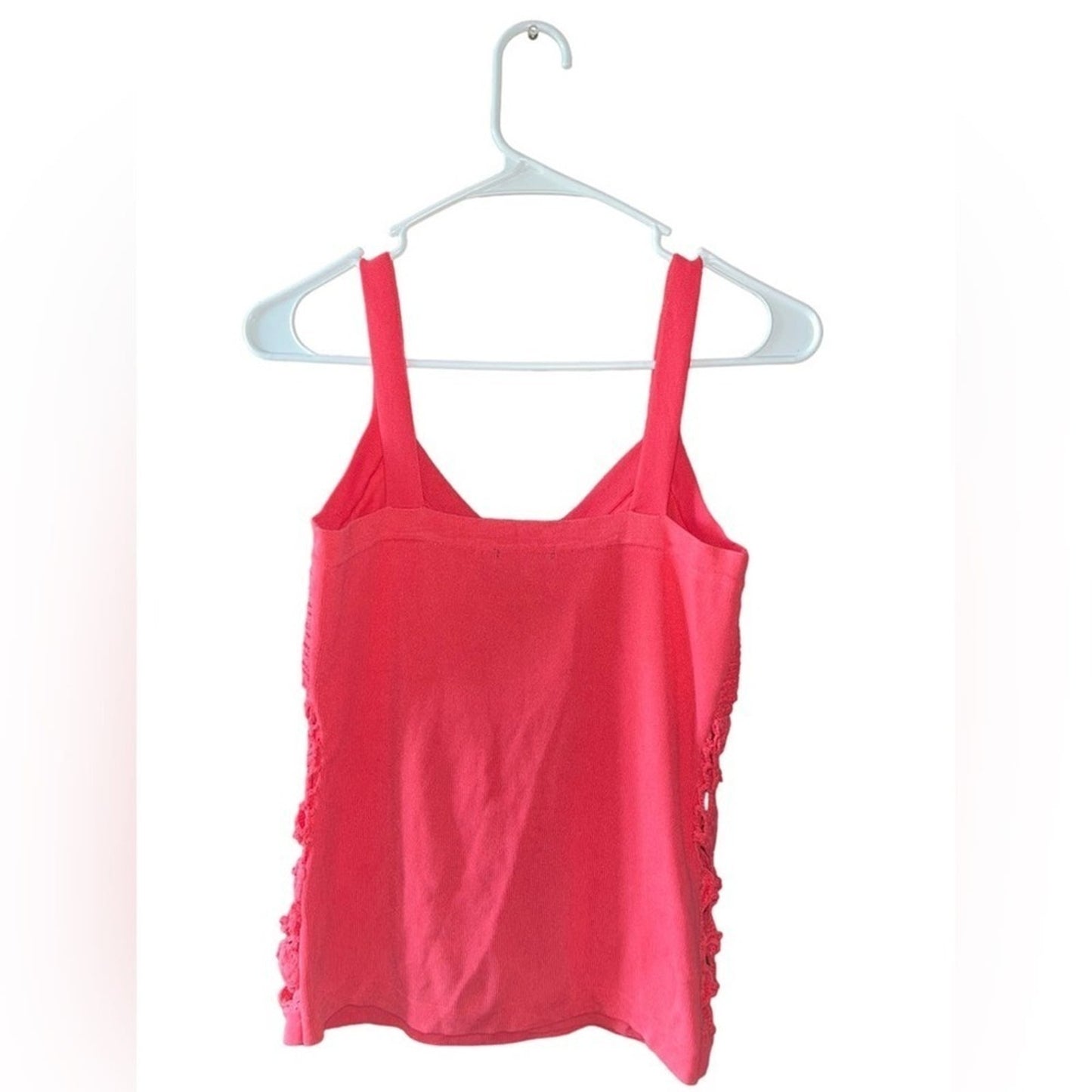 Gaby Eden Coral Tank Top Womens Small Crochet Knitted V Neck Pink Boho Hippie