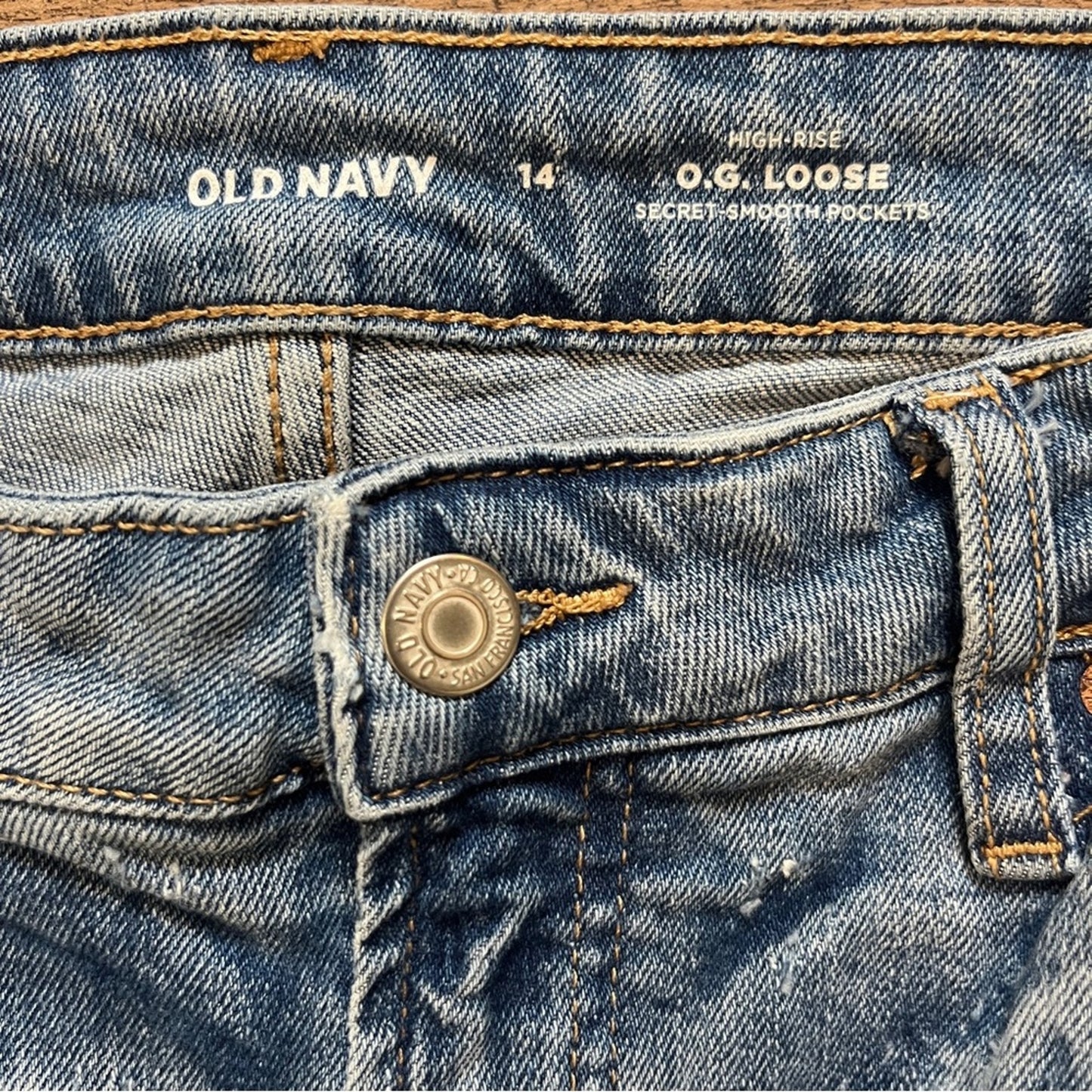 Old Navy High Rise OG Loose Denim Jeans Womens Size 14 Medium Wash Secret Pocket