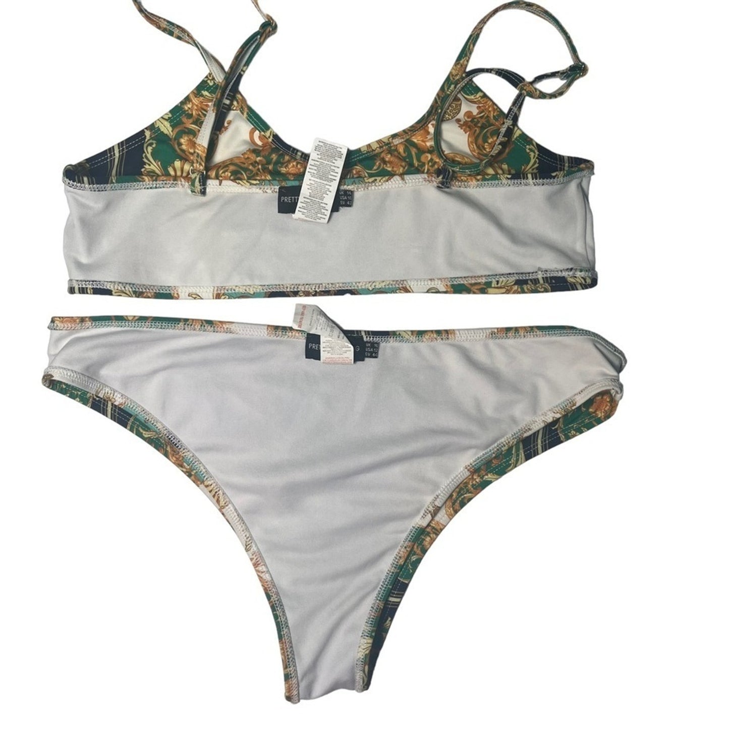 Pretty Little Thing Green Shell Chain Print Scoop Neck Bikini MISMATCH SIZES
