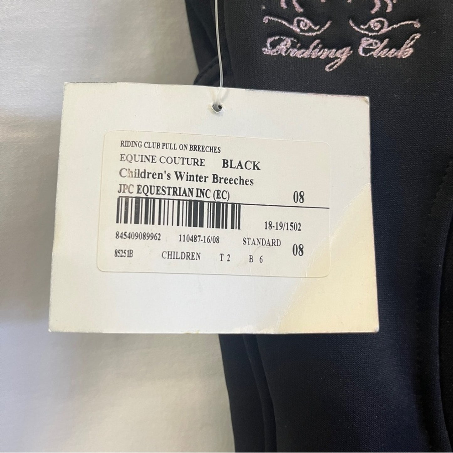 Equine Couture Riding Club Black Children's Winter Breeches Size 08 Equestrian