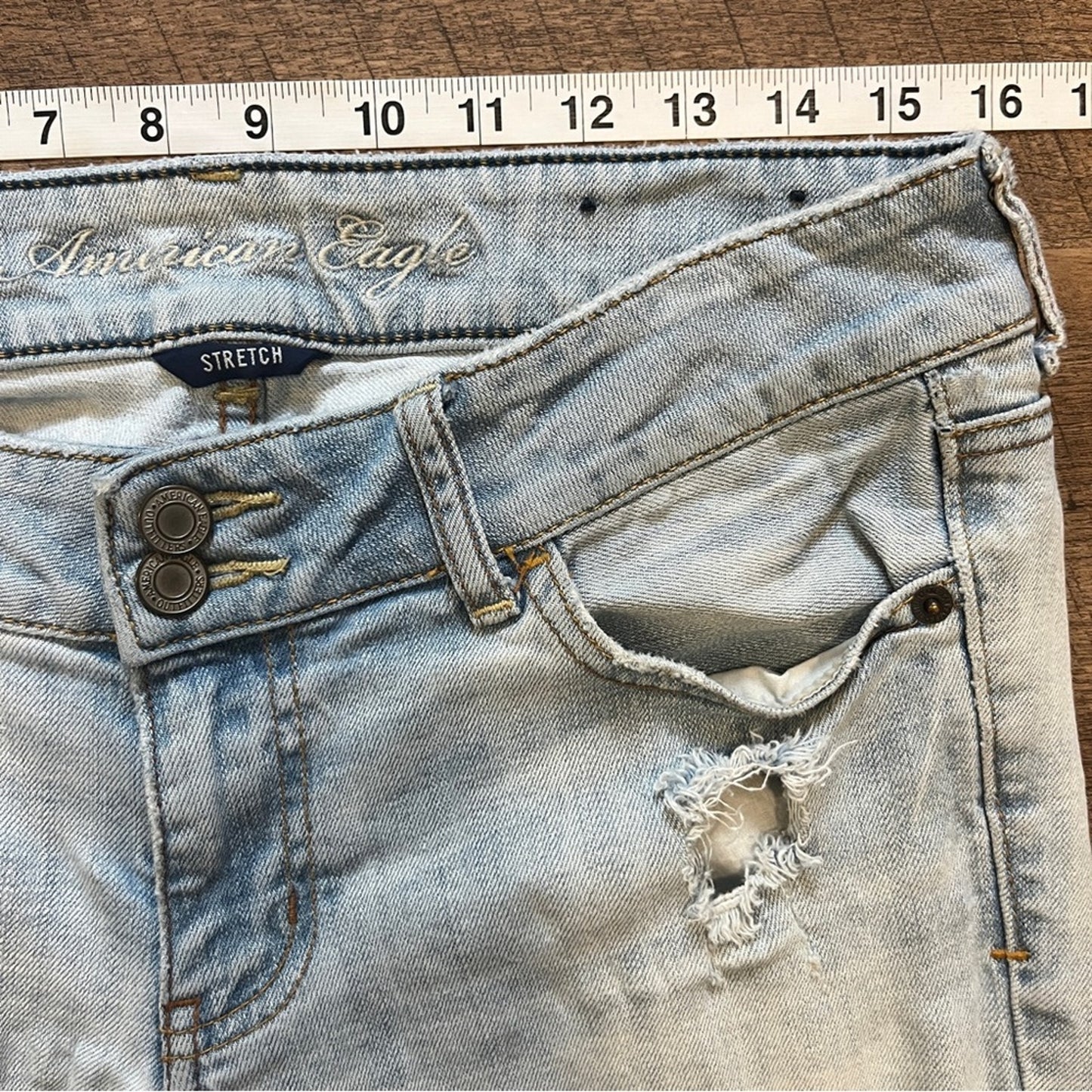 Vintage American Eagle Stretch Artist Denim Jeans Flares Size 8 Long Light Wash