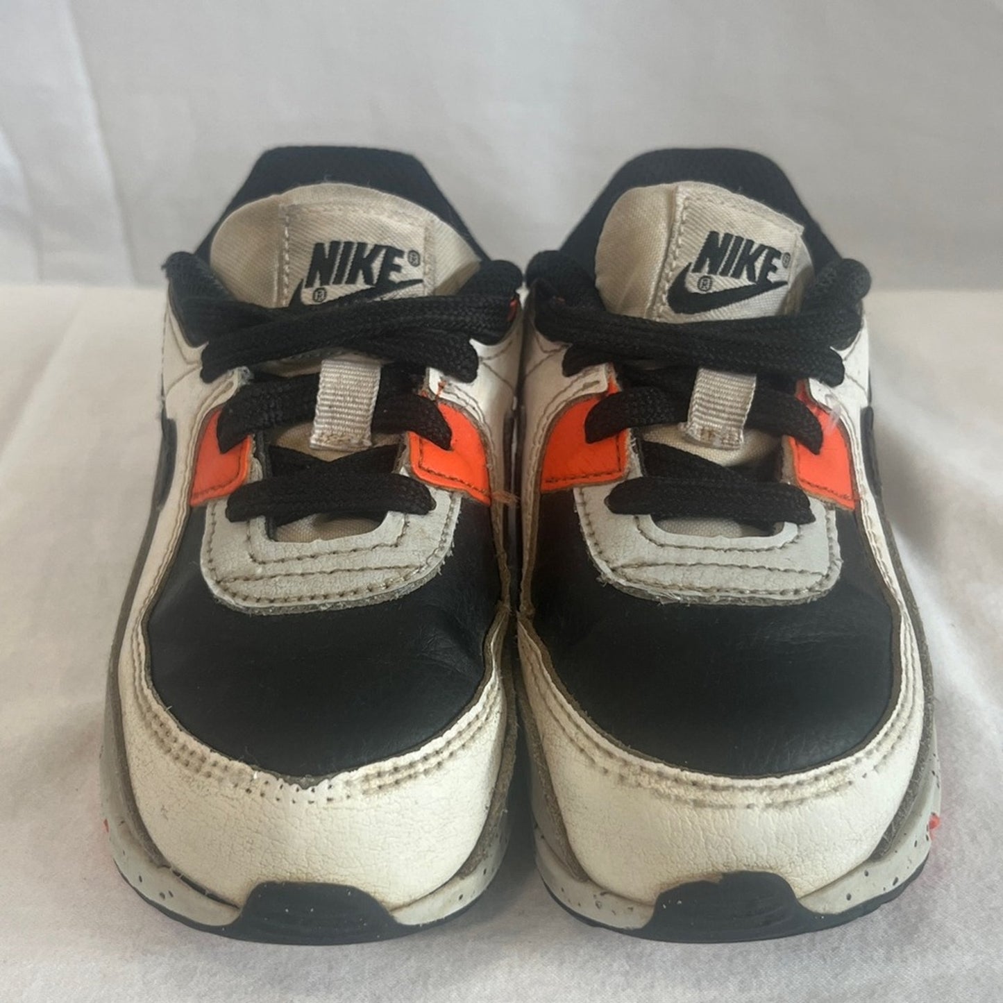 Nike Air Max 90 Sneakers Leather White Orange Toddler Size 8C Swoosh Speckled