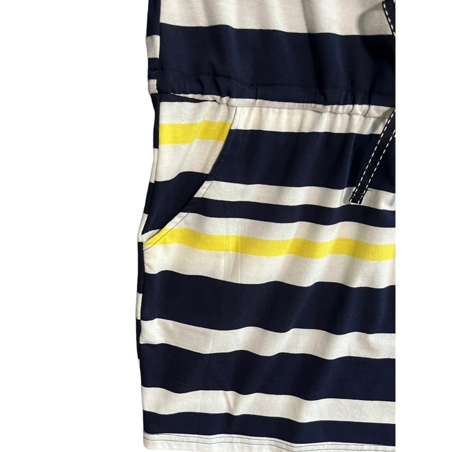 Beach By Exist Womens Medium Nautical Striped Navy White Yellow Drawstring Dress