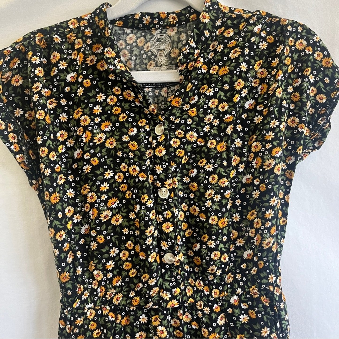 Wonder Nation Girls Floral Romper Size 4/5 Elastic Waist Front Button Spring