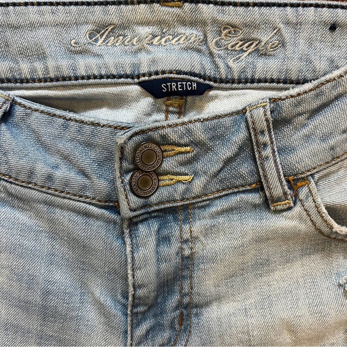 Vintage American Eagle Stretch Artist Denim Jeans Flares Size 8 Long Light Wash