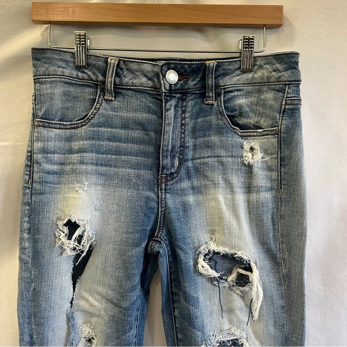 American Eagle Hi Rise Jegging Crop Super Stretch Denim Jeans Size 8 Med Wash