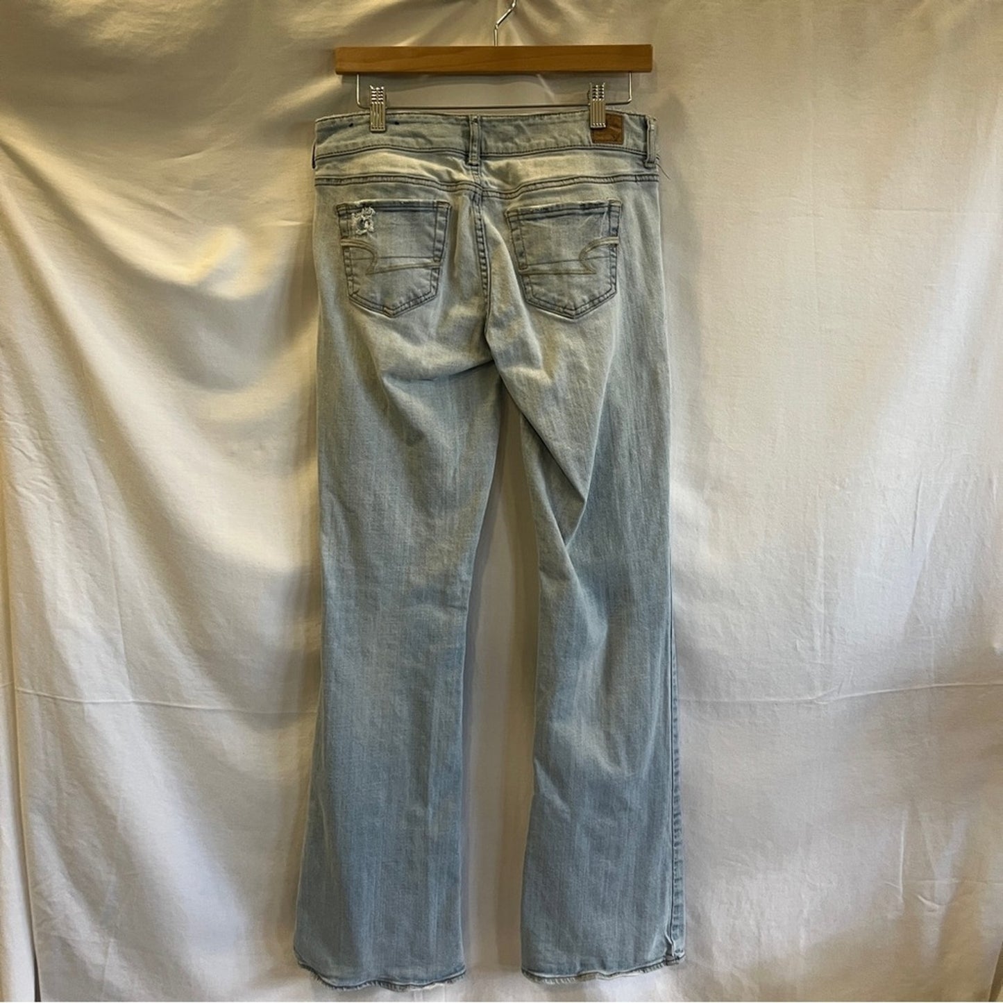 Vintage American Eagle Stretch Artist Denim Jeans Flares Size 8 Long Light Wash