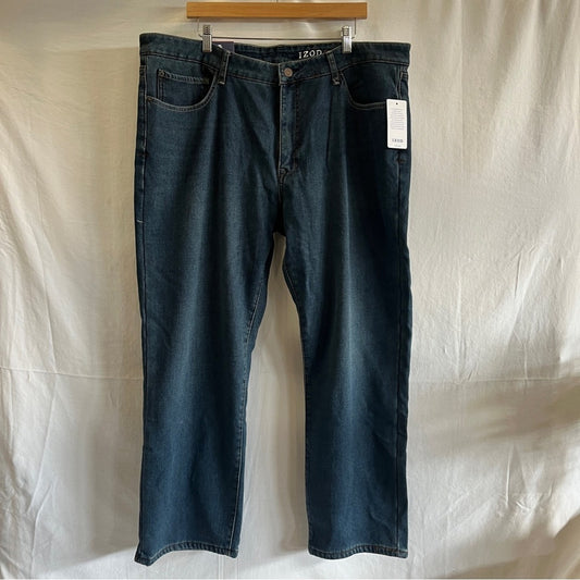 Izod Regular Fit Fleece Lined Denim Jeans Mens 40x30 Comfort Stretch Medium Wash