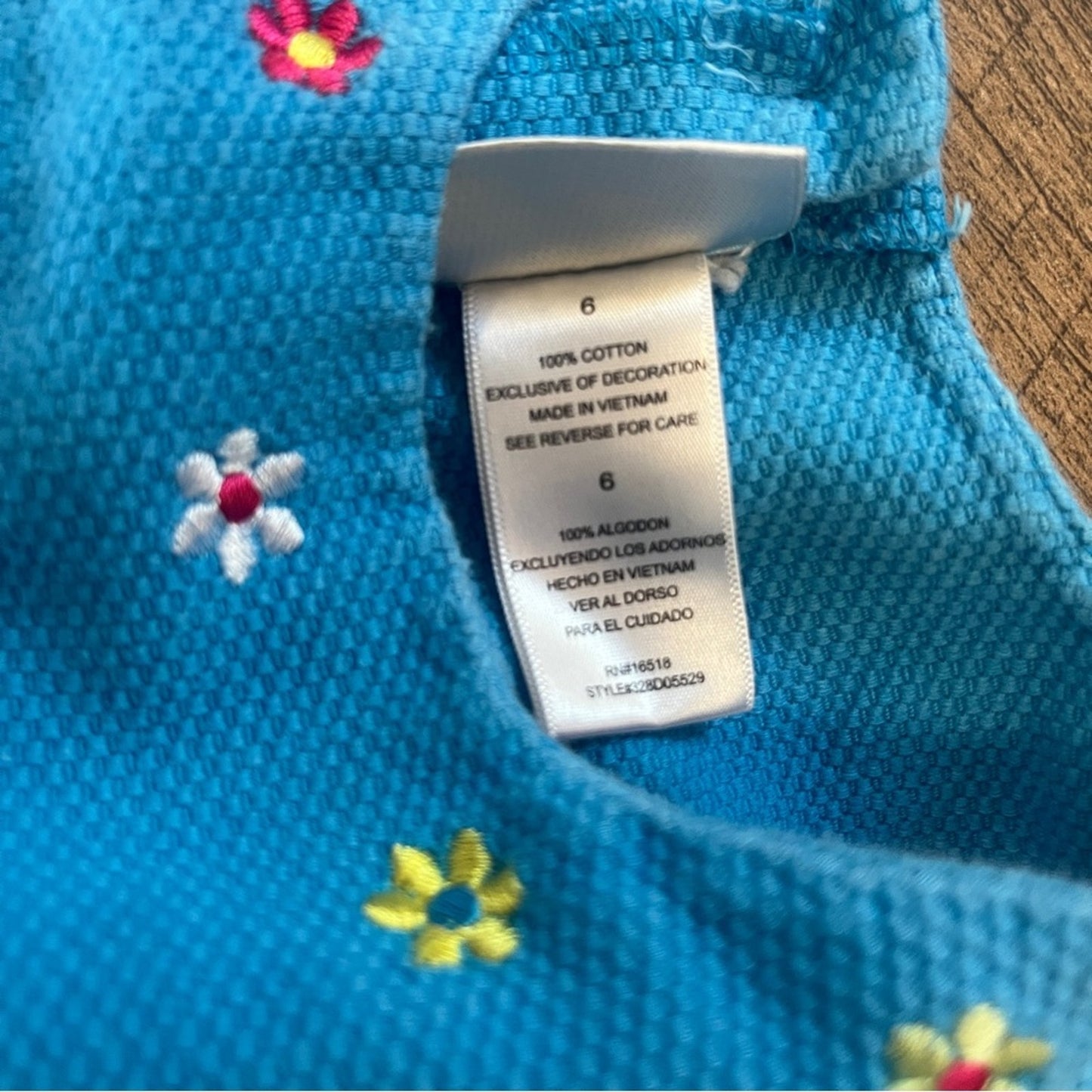 Youngland Turquoise Girls Dress Size 6 Sleeveless Embroidered Flowers Easter