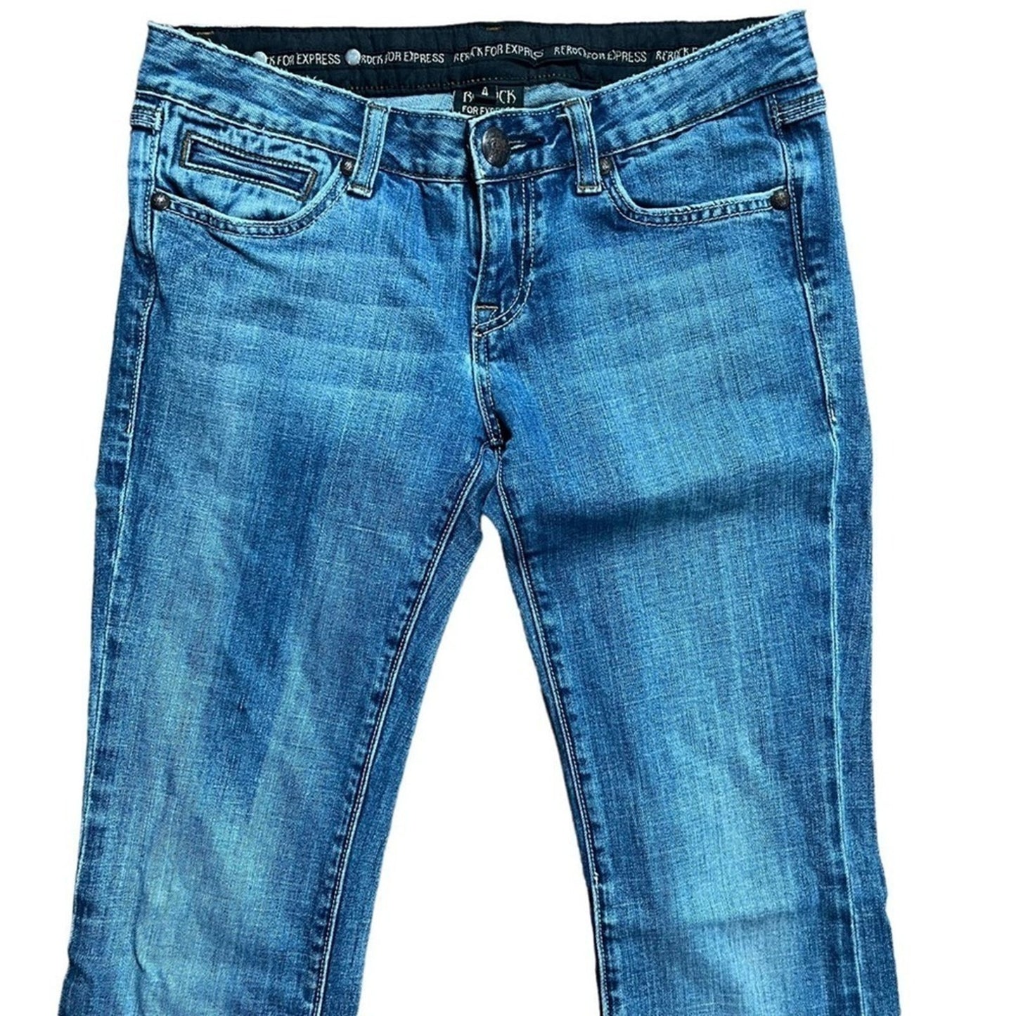 REROCK for Express Bootcut Low Rise Jeans Womens Size 4 Medium Wash Rodeo Biker