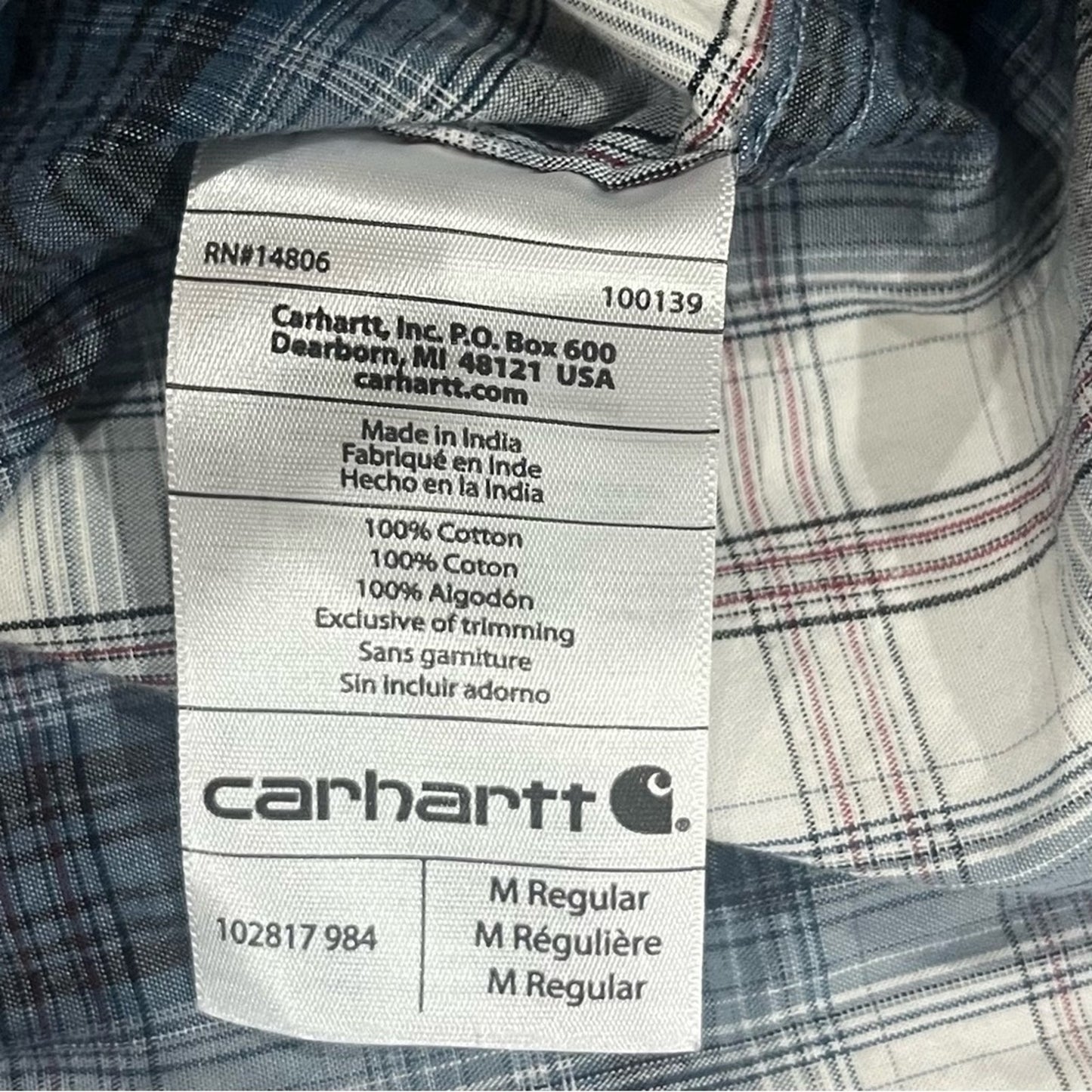 Carhartt Mens Size Medium Relaxed Fit Blue White Long Sleeve Button Down Shirt