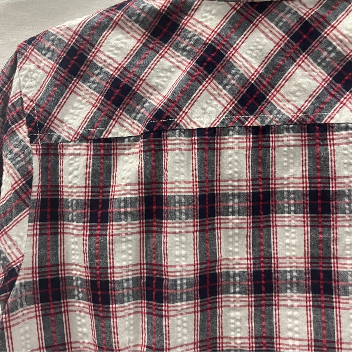 Tommy Hilfiger Red White Blue Plaid Long Sleeve Button Down Shirt Womens Medium