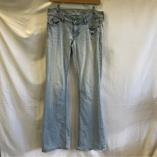 Vintage American Eagle Stretch Artist Denim Jeans Flares Size 8 Long Light Wash