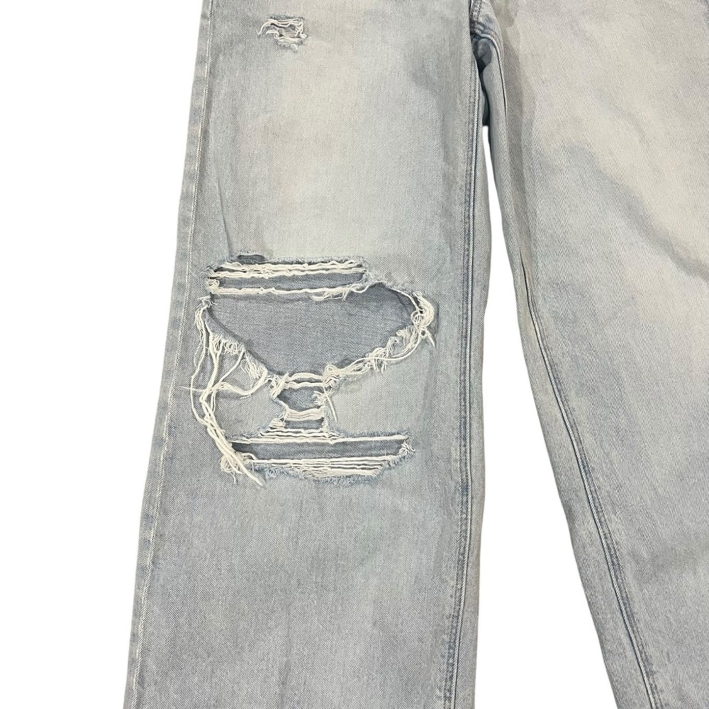 American Eagle Super High Rise Baggy Wide Leg Ankle Light Wash Distressed Sz 00