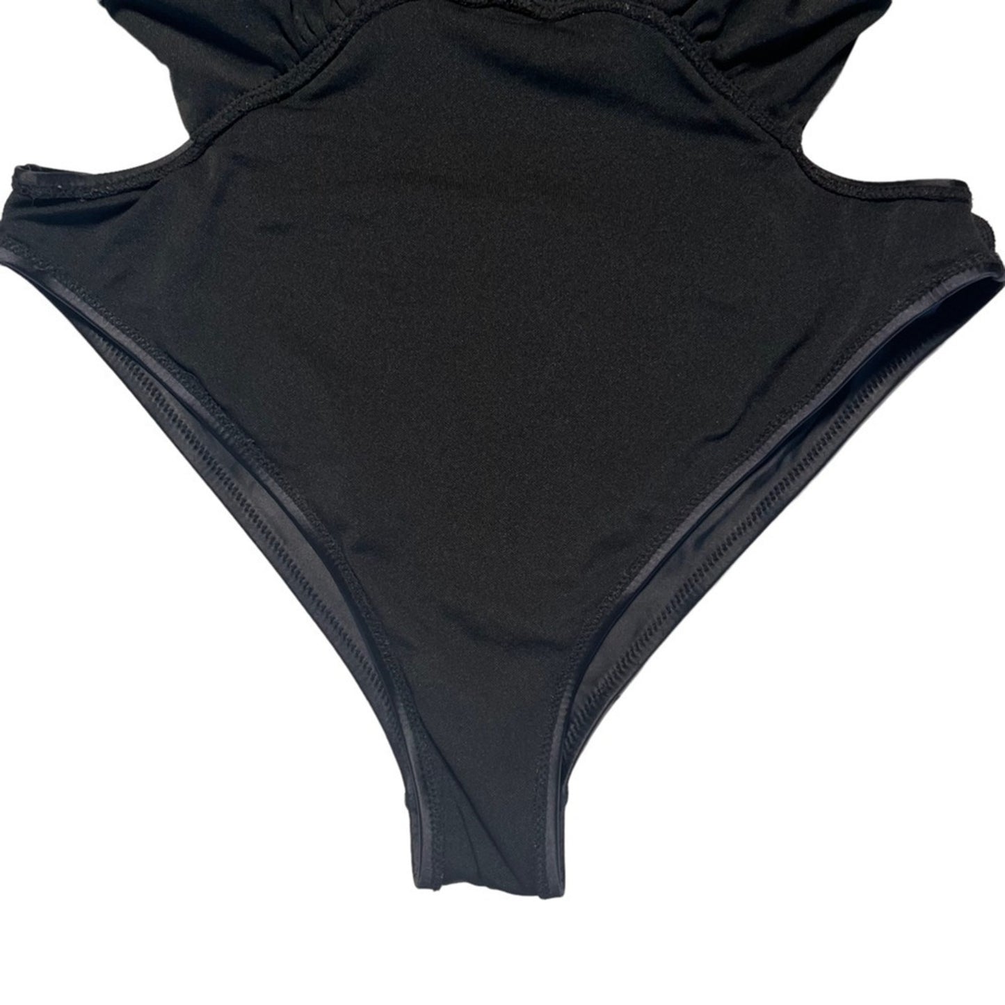 Womens Swimsuit One Piece Black Size Large Cutout Plunging Neck High Thigh