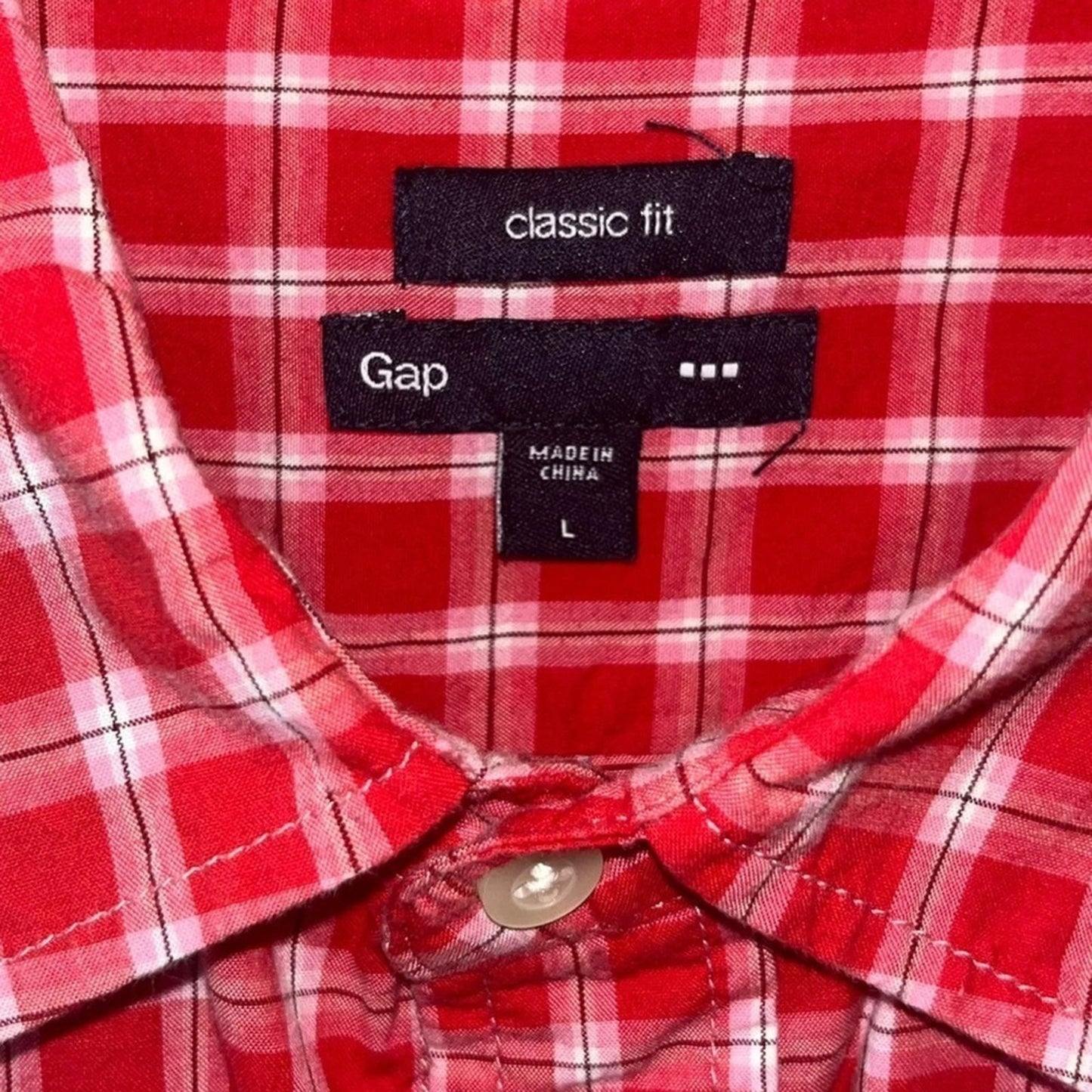 Gap Classic Fit Shirt Mens Size Large Button Down Red White Plaid Long Sleeve 