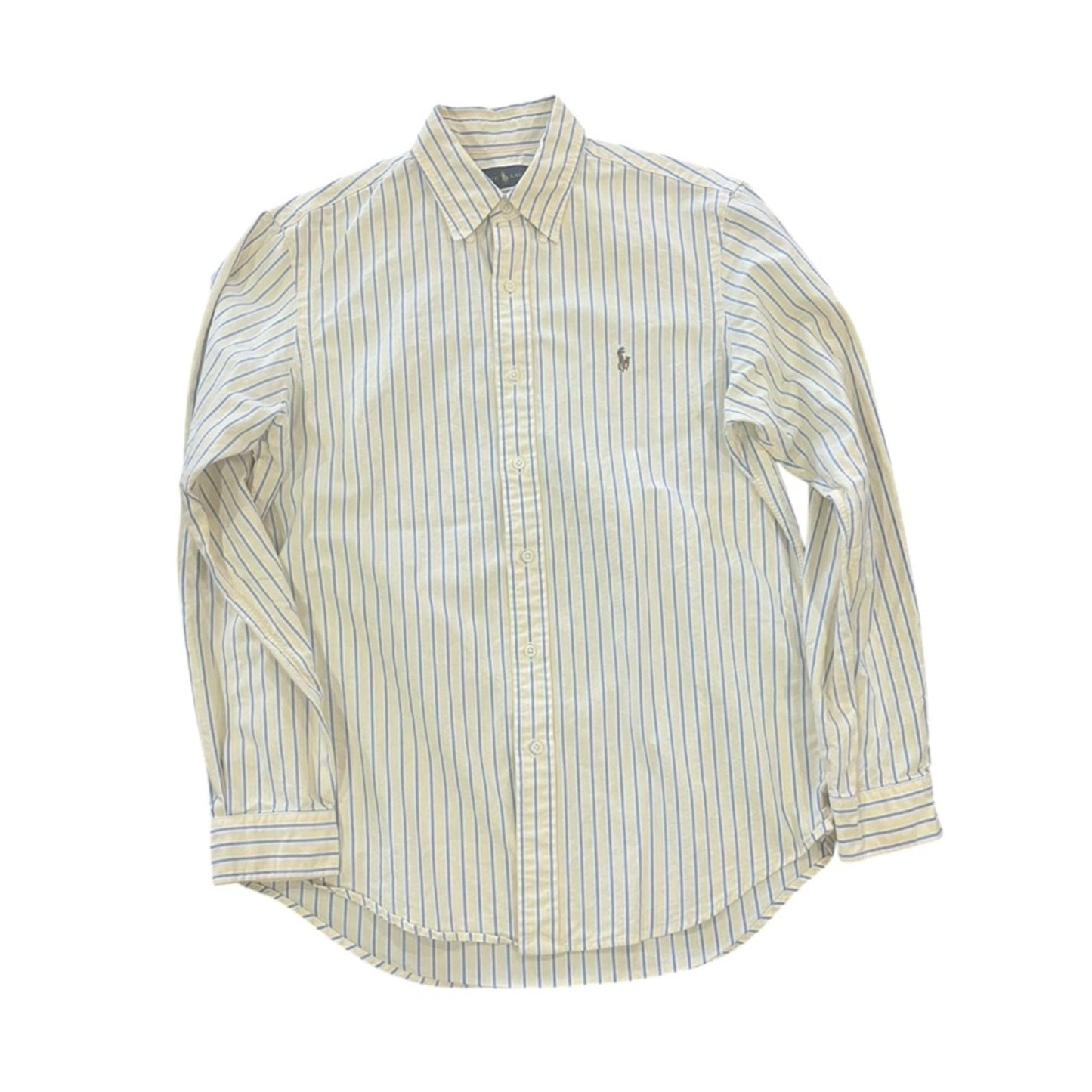 Ralph Lauren Button Down Shirt Men Medium Yellow Blue Stripe Long Sleeve Classic