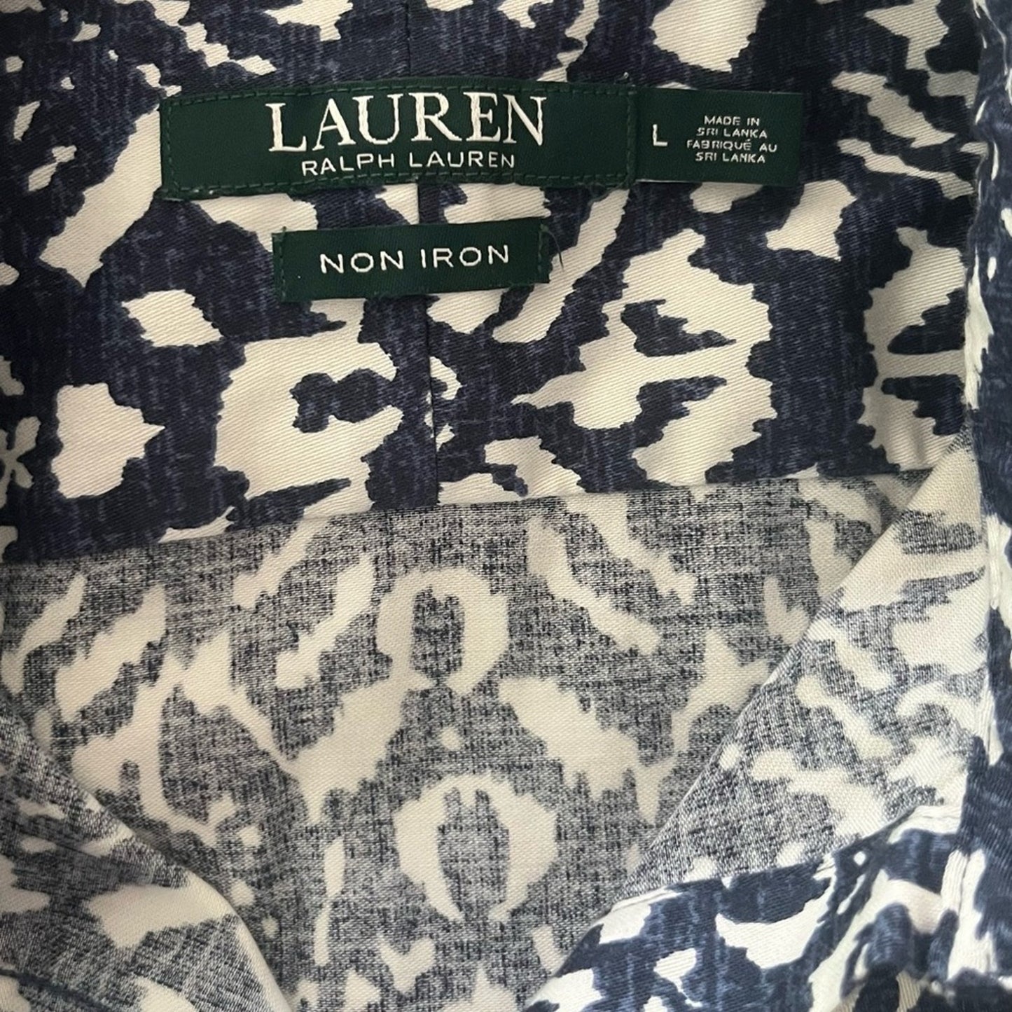 Lauren Ralph Lauren Womens Blouse Large Blue White Long Sleeve Button Down 