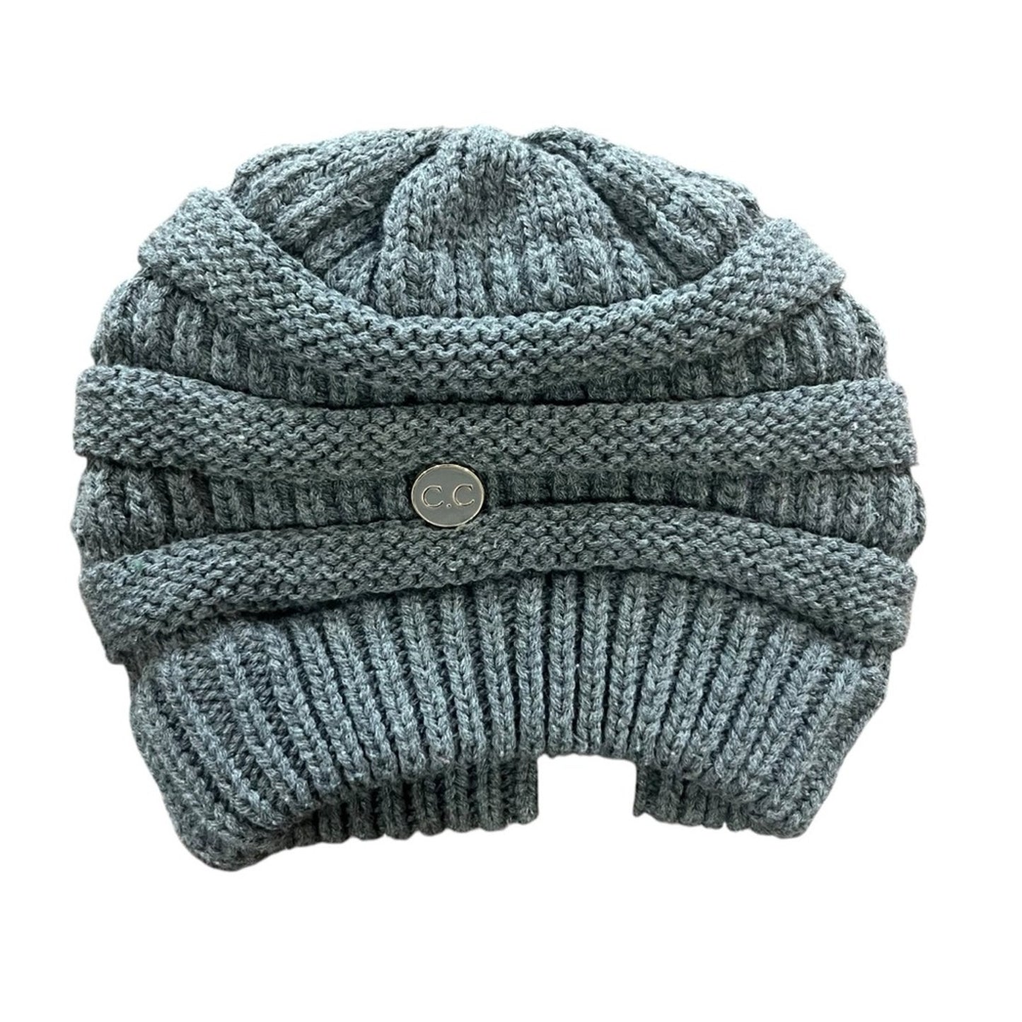 C.C Soft Stretch Cable Knit Side Epoxy Button for Mask Beanie Skully Gray