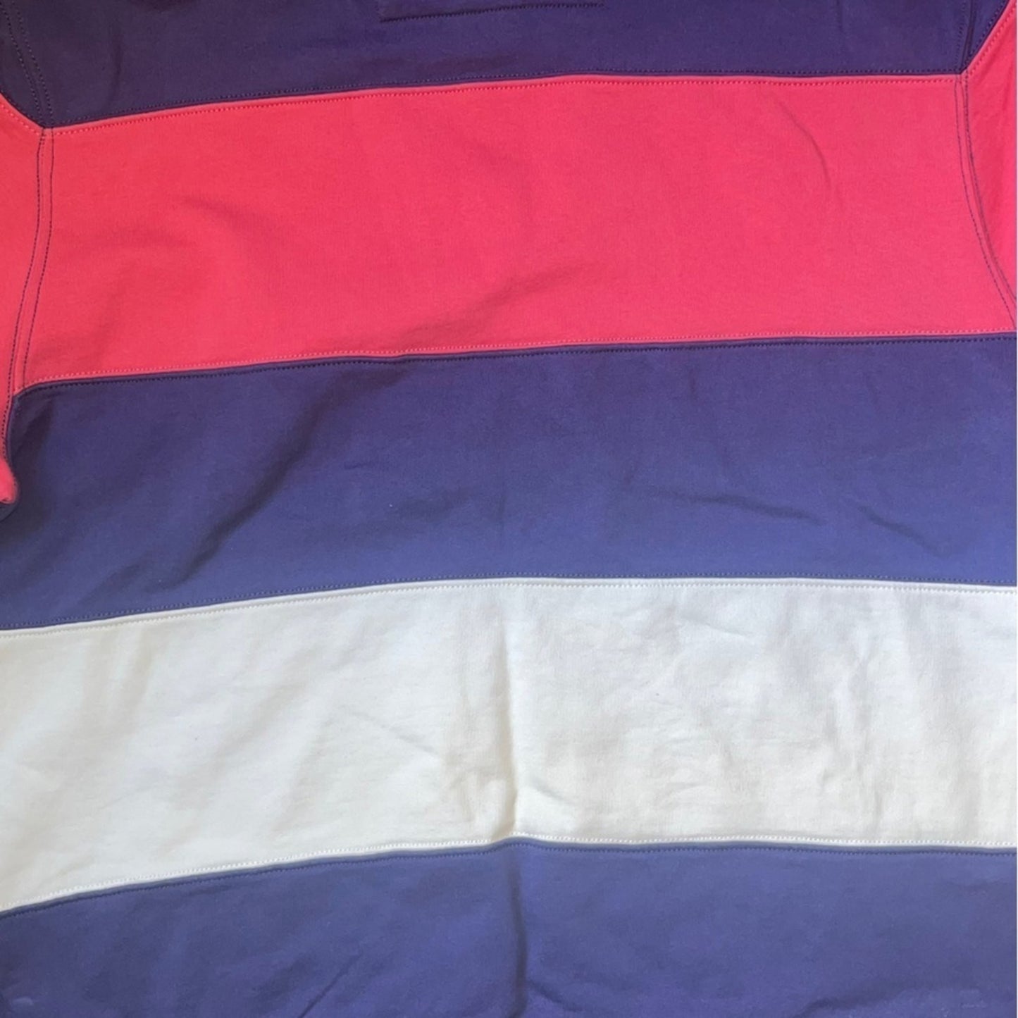 Chaps Pullover Fleece Mens Size XXL Pink Blue White Striped Comfy 1/4 Zip