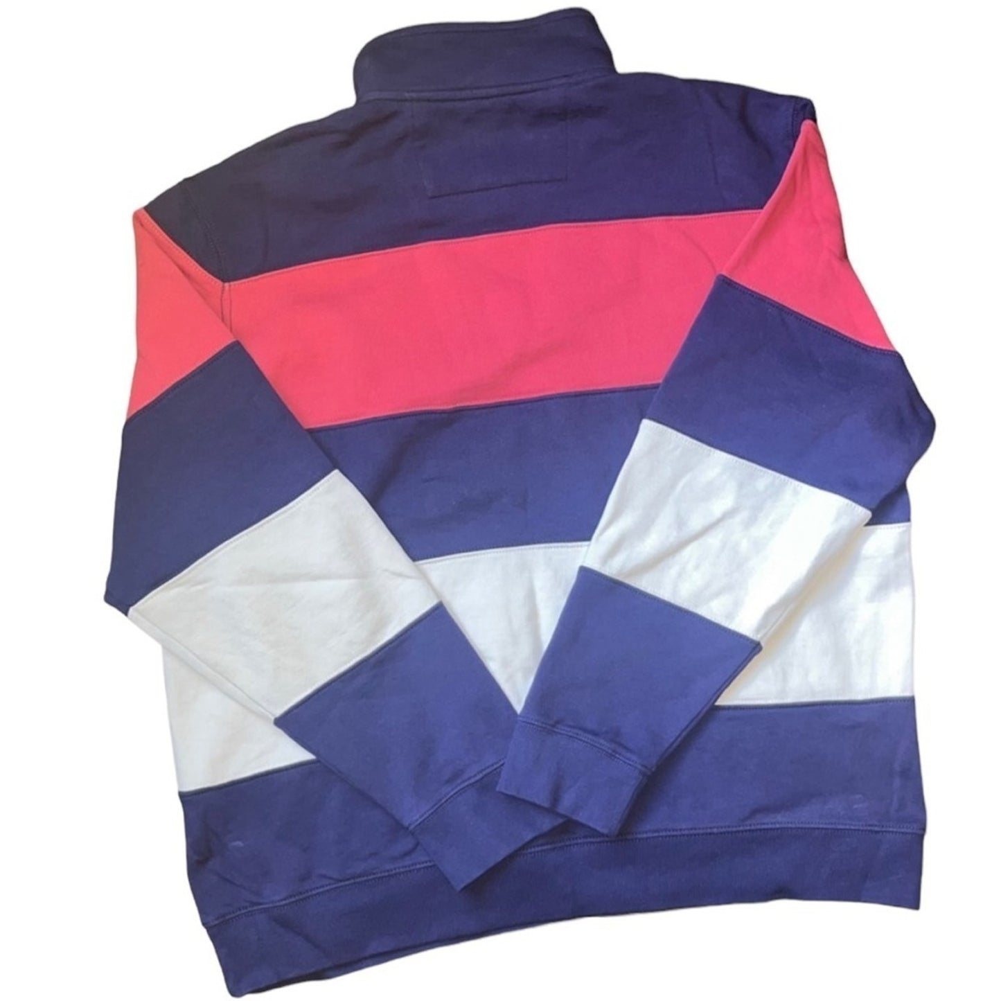 Chaps Pullover Fleece Mens Size XXL Pink Blue White Striped Comfy 1/4 Zip