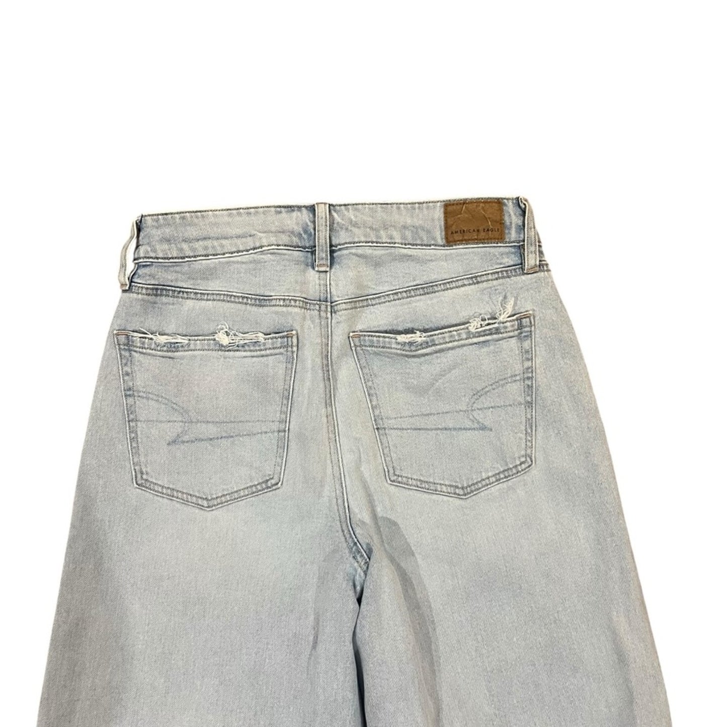 American Eagle Super High Rise Baggy Wide Leg Ankle Light Wash Distressed Sz 00