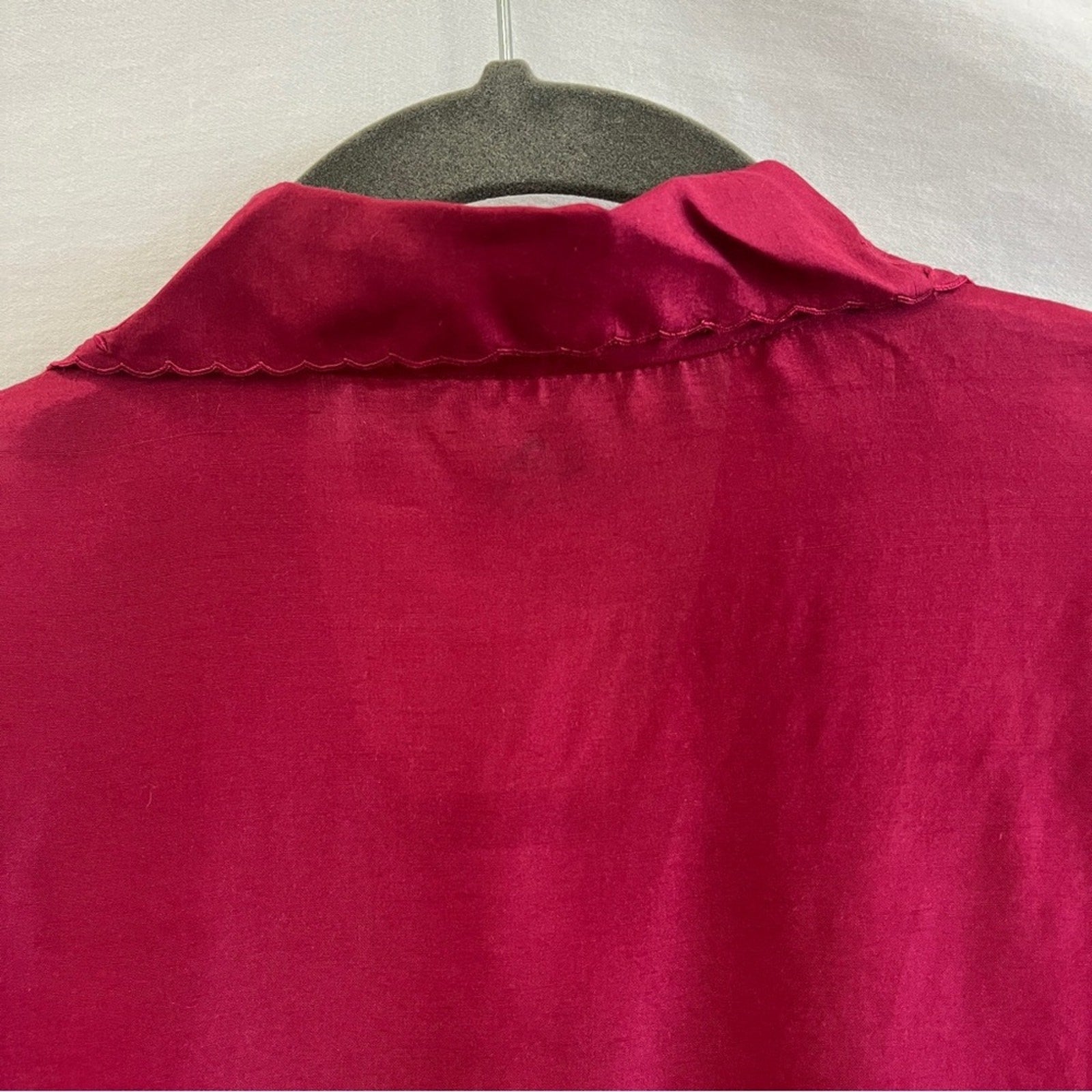 Vintage 100% Chinese Silk Peony Hand Embroidered Dark Red Burgandy Blouse 38