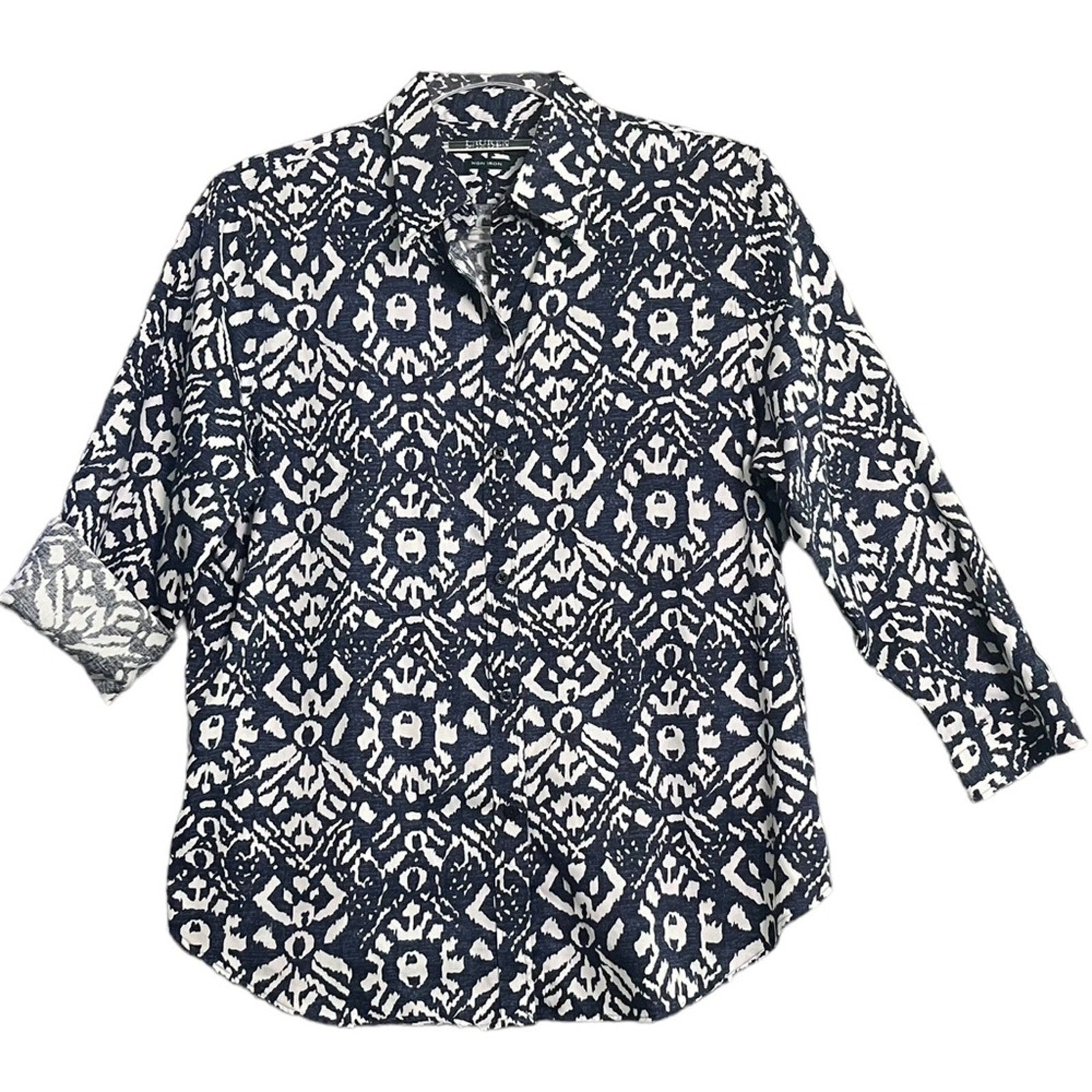 Lauren Ralph Lauren Womens Blouse Large Blue White Long Sleeve Button Down 