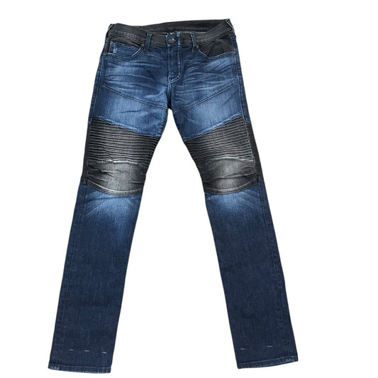 True Religion Rocco Relaxed Skinny Moto Jeans Mens 31/32 Blue Black Denim 