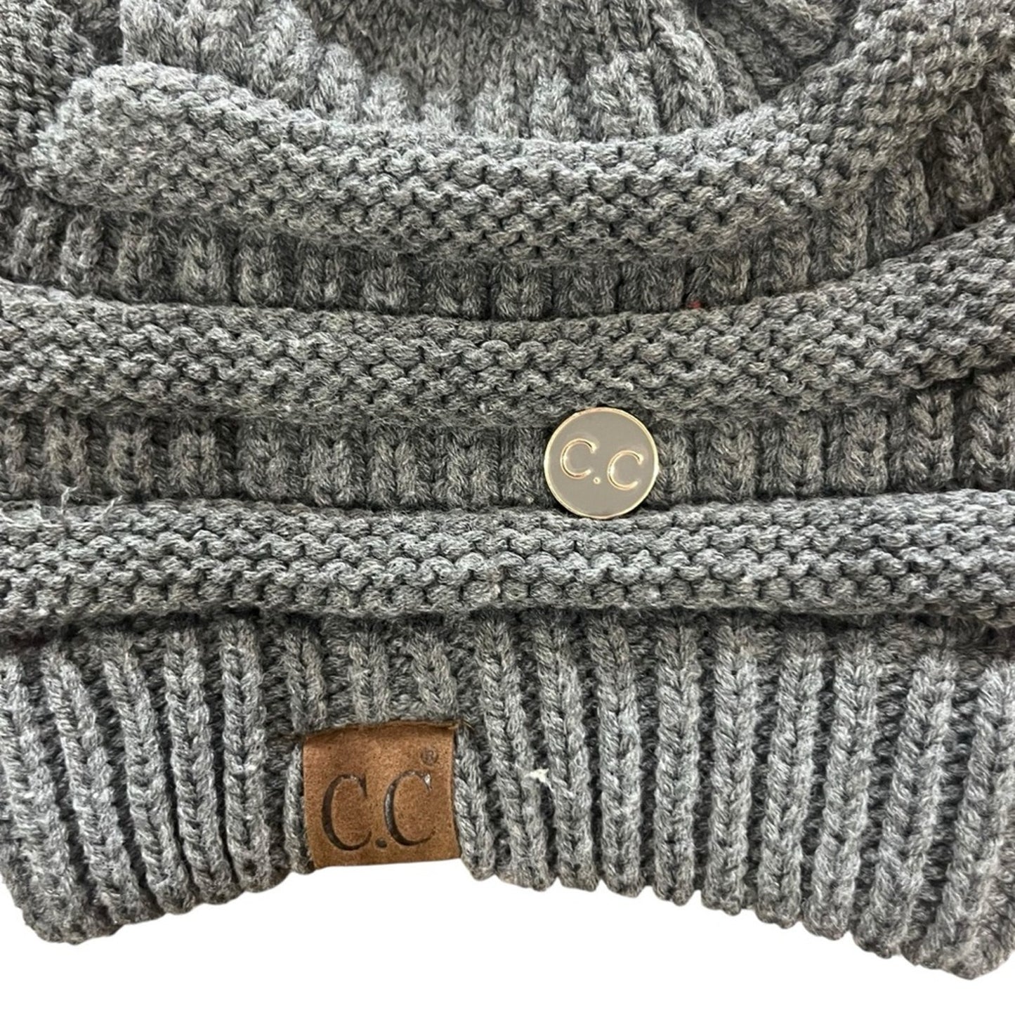 C.C Soft Stretch Cable Knit Side Epoxy Button for Mask Beanie Skully Gray