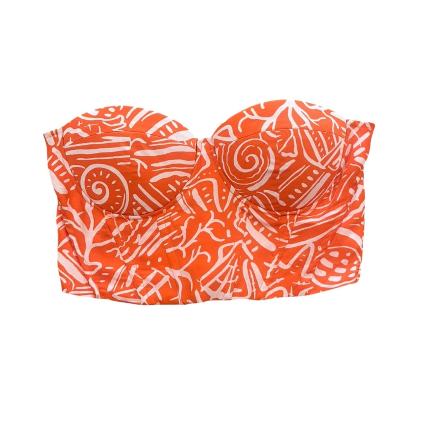 Shein Bustier Strapless Crop Top Size Large White Orange  Ribbon Tie Back