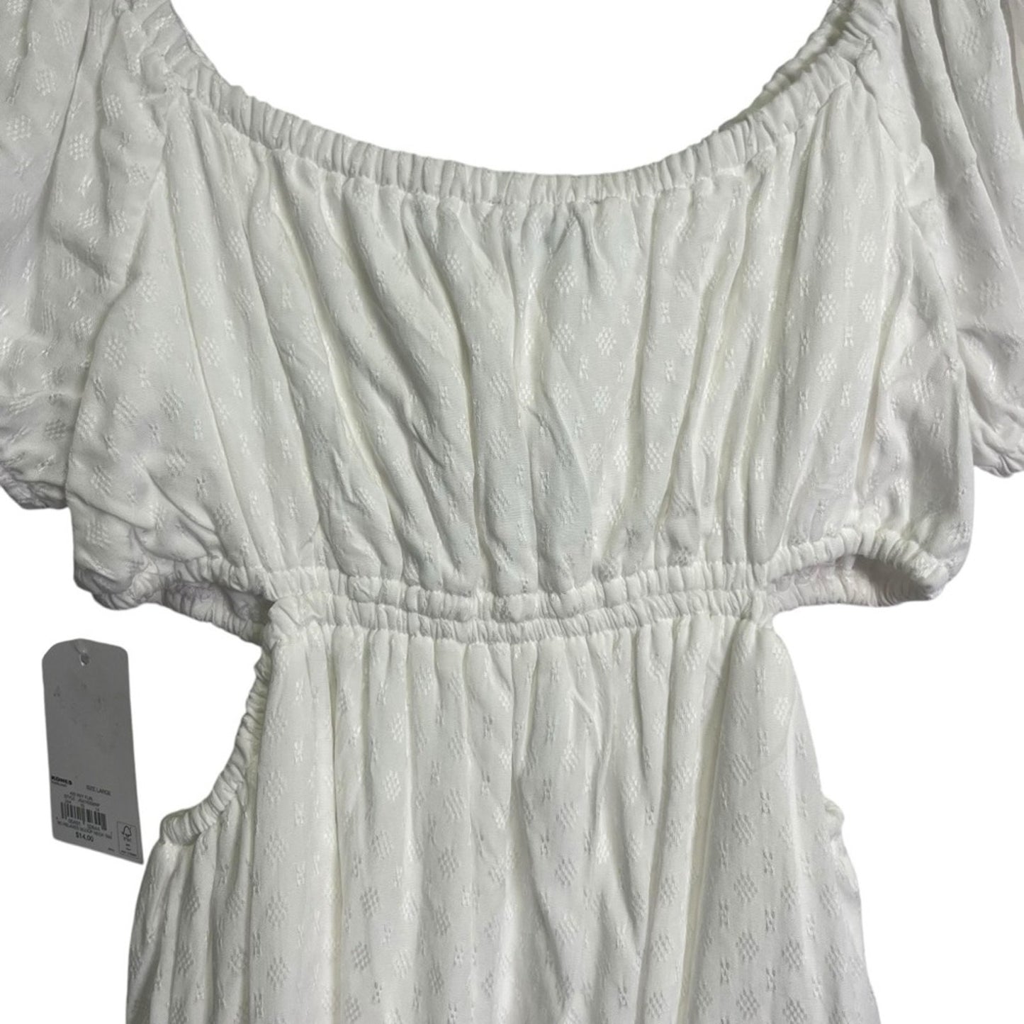 SO Dress Womens Large White Off Shoulder Open Side Rehearsal Dinner Relaxed NWT