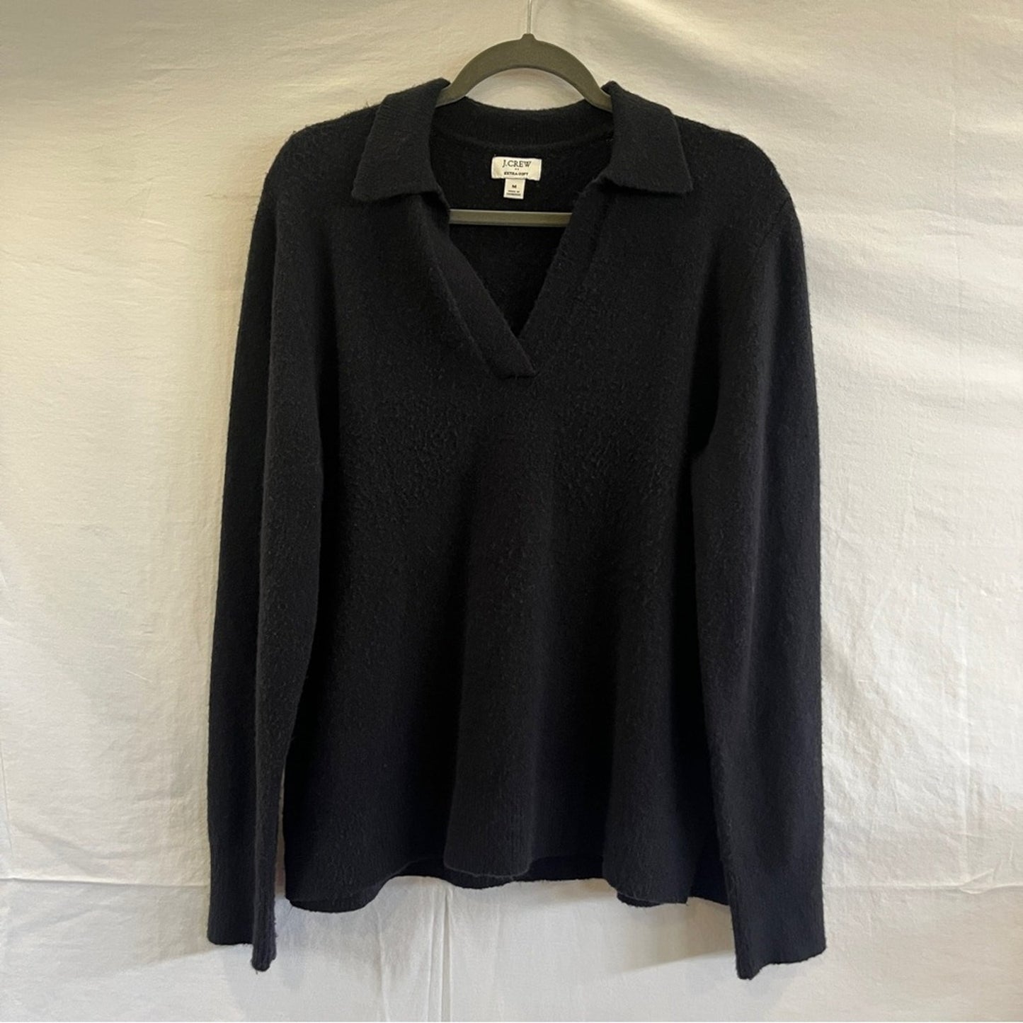 J Crew Sweater Polo Women Size Medium Black Extra Soft Yarn Premium Plain V Neck