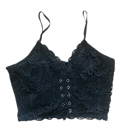 Romwe Womens Black Lace Up Front Corset Size Small Zip Up Back Cropped Top Y2K