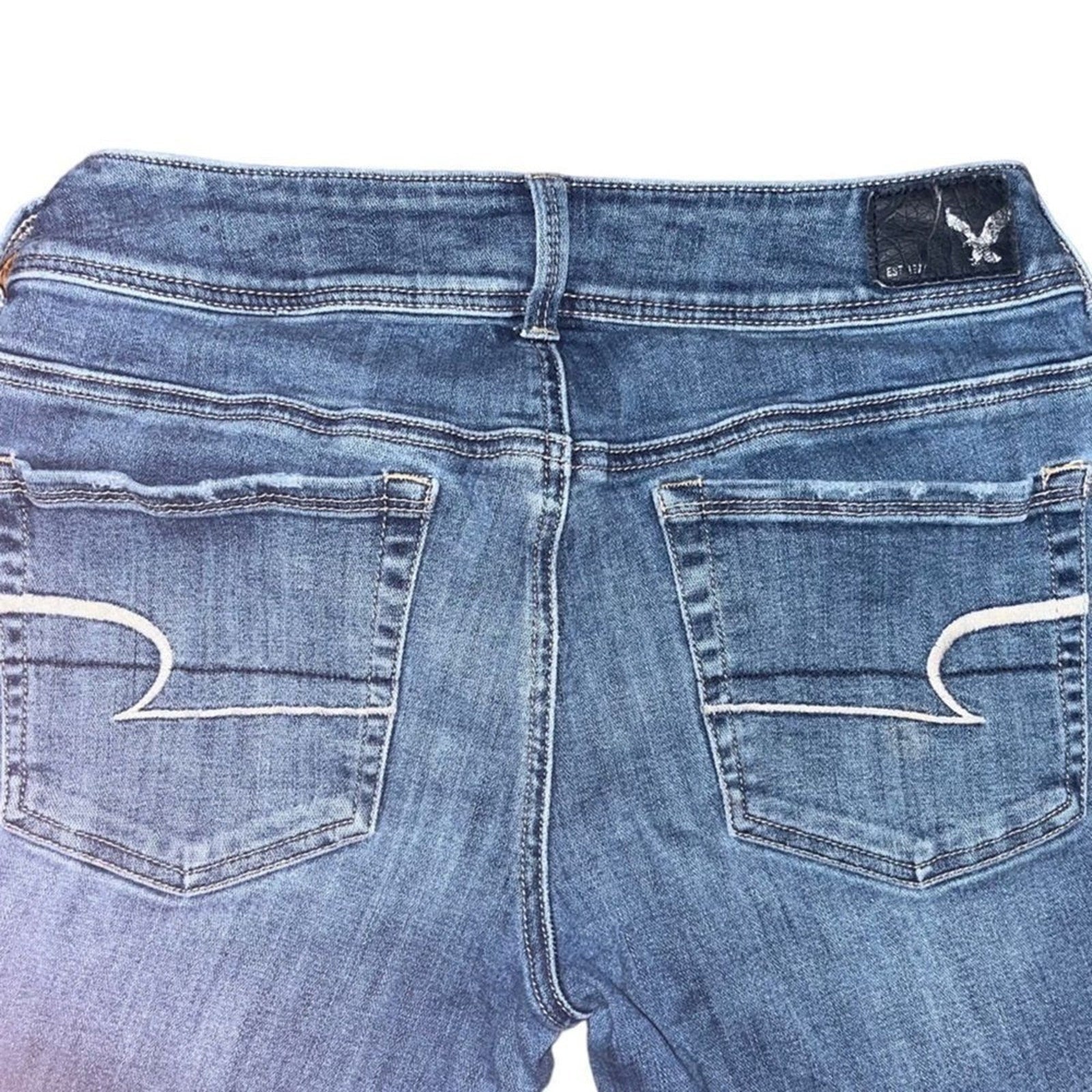 American Eagle Kick Crop Jeans Womens Size 6 Distressed Super Stretch 