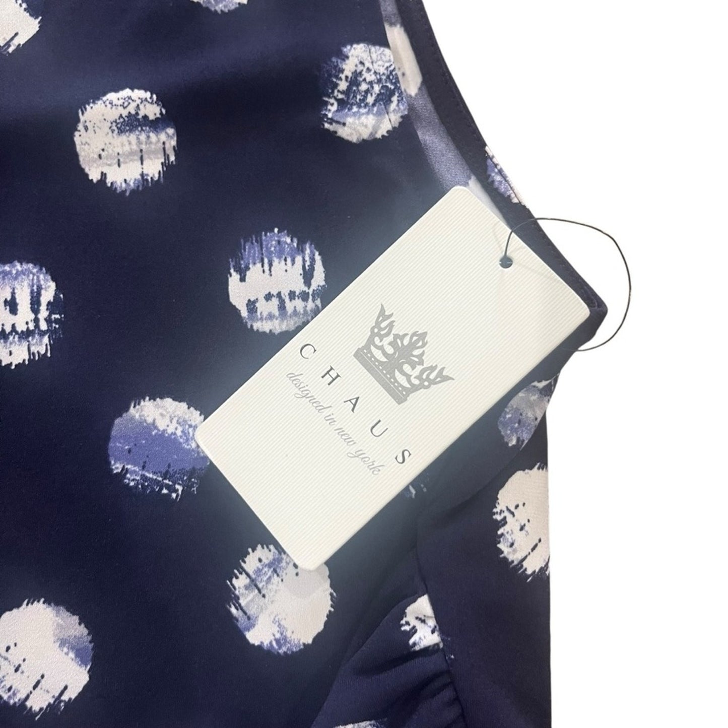 CHAUS Womens Batik Shibori Evening Navy Sleeveless Dress Size Large NWT