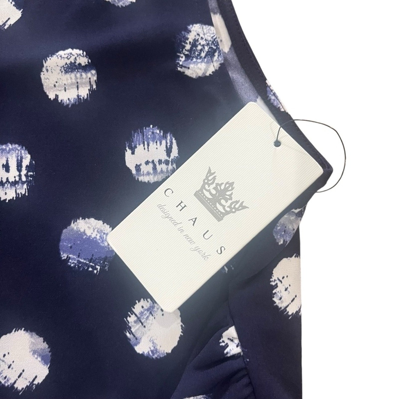 CHAUS Womens Batik Shibori Evening Navy Sleeveless Dress Size Large NWT